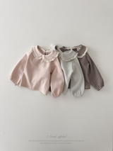 Stripe lace collar tops