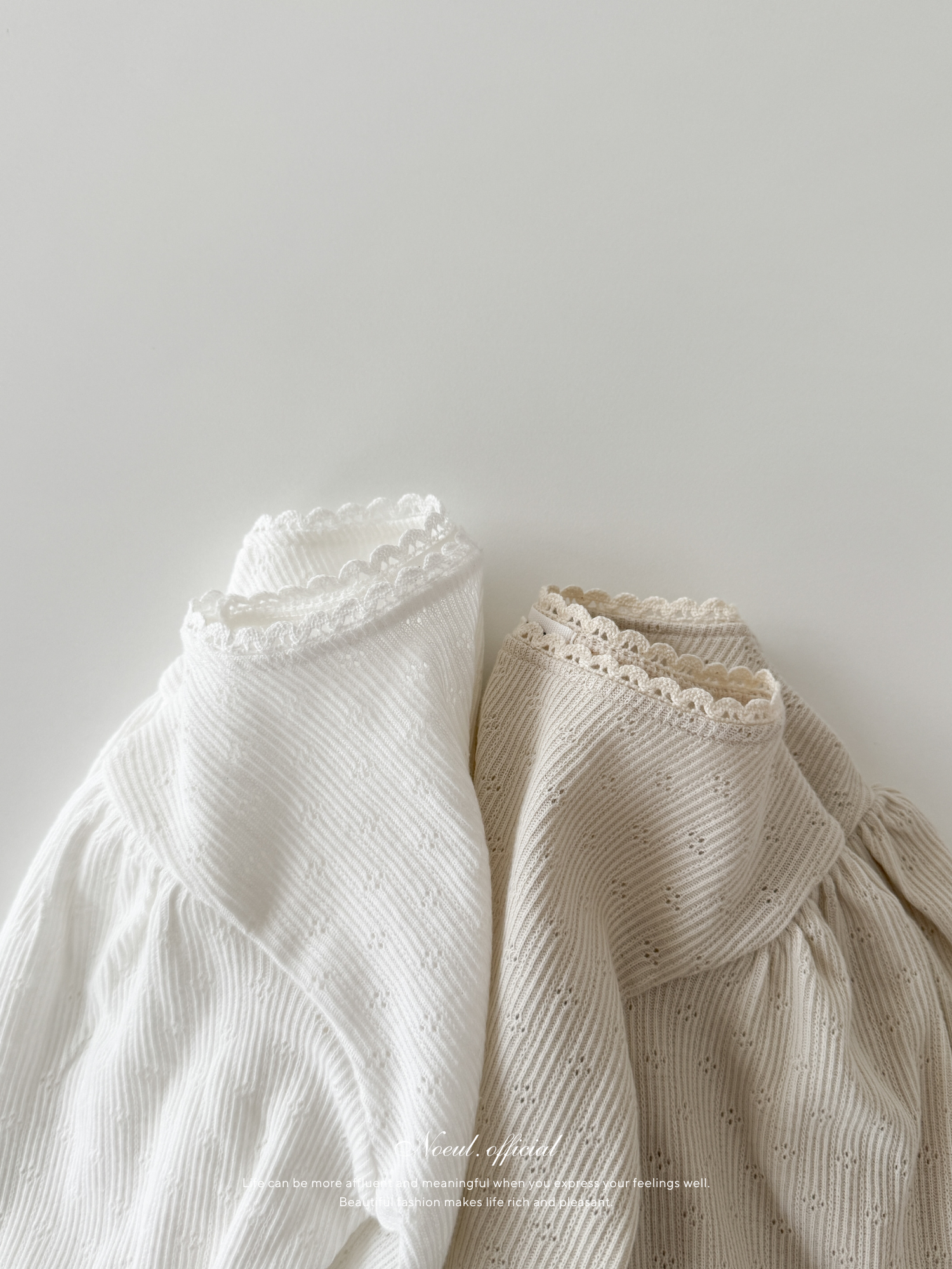 Eyelet lace puff tops