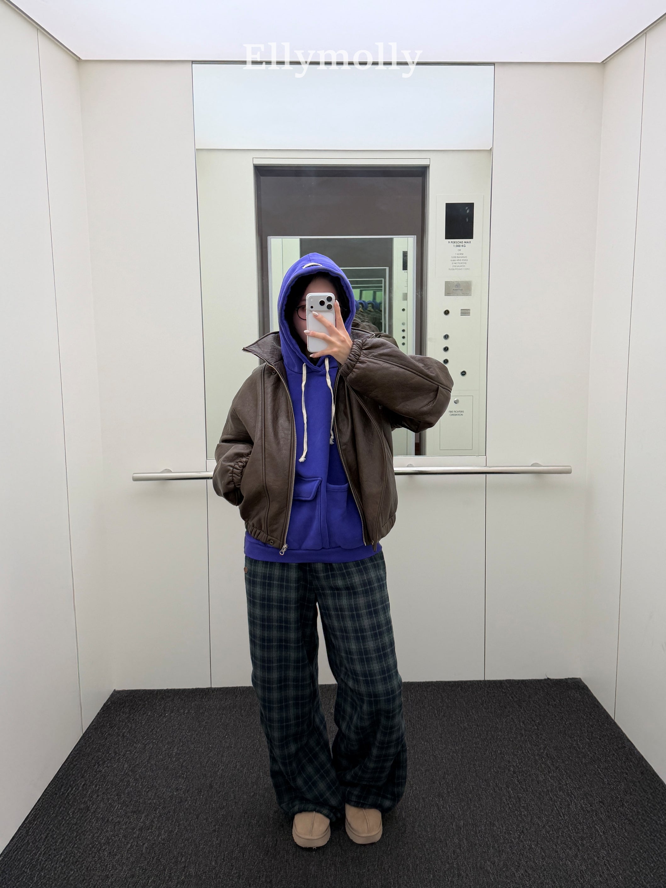 ［ELLY MOLLY］Teddy fur check pants