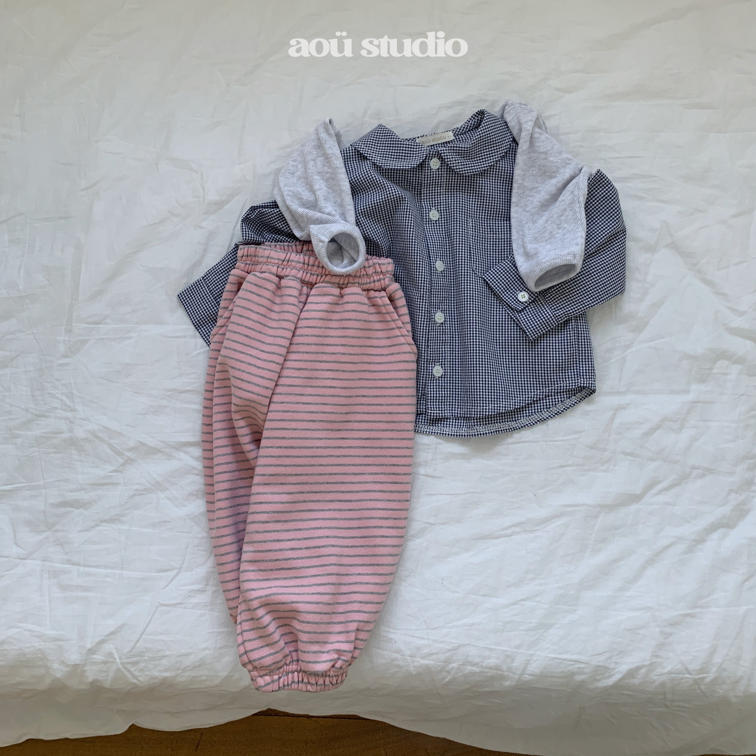 ［aou studio］Kumo collar check shirt