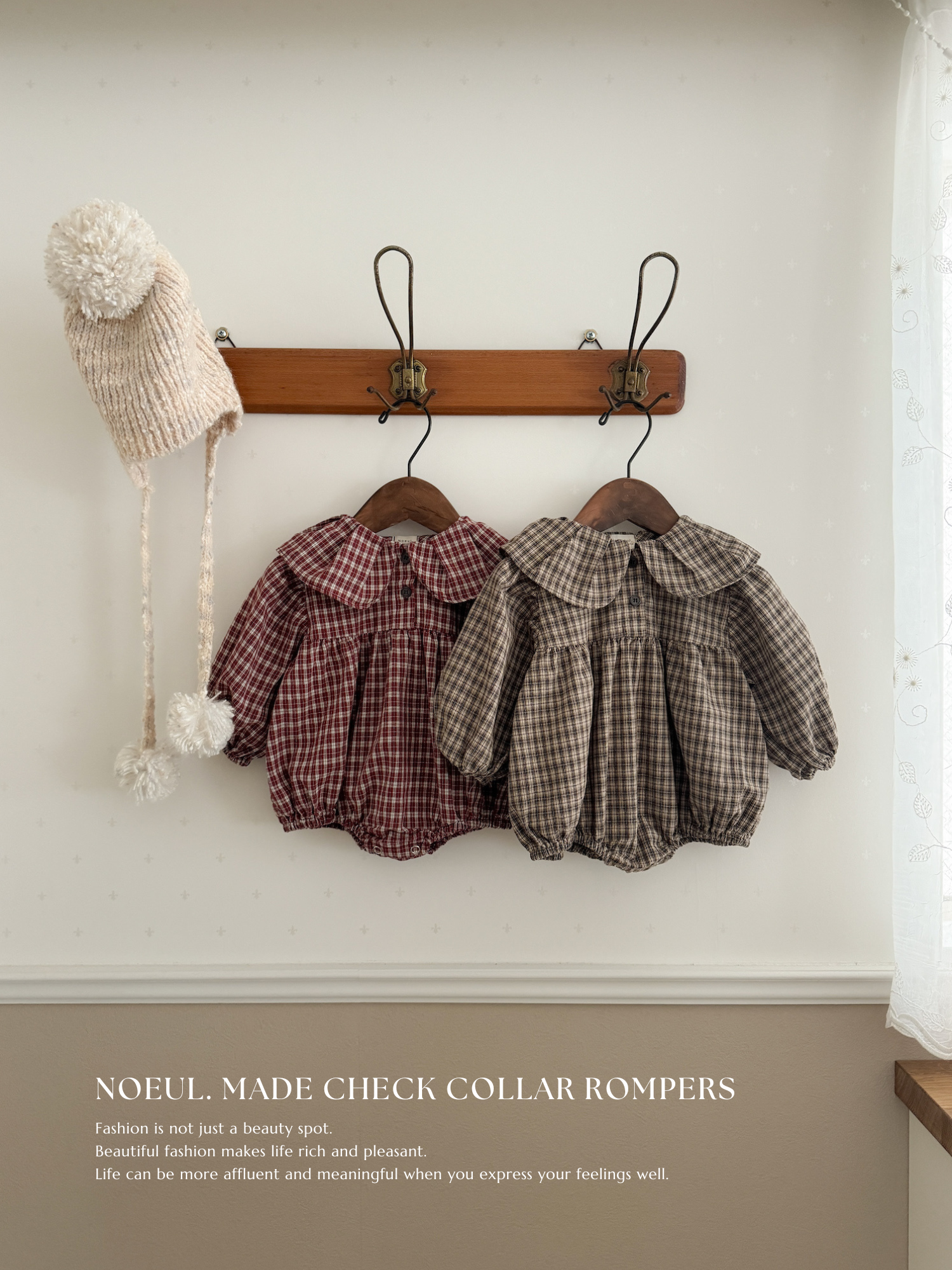 *Noeul.made* Check collar rompers