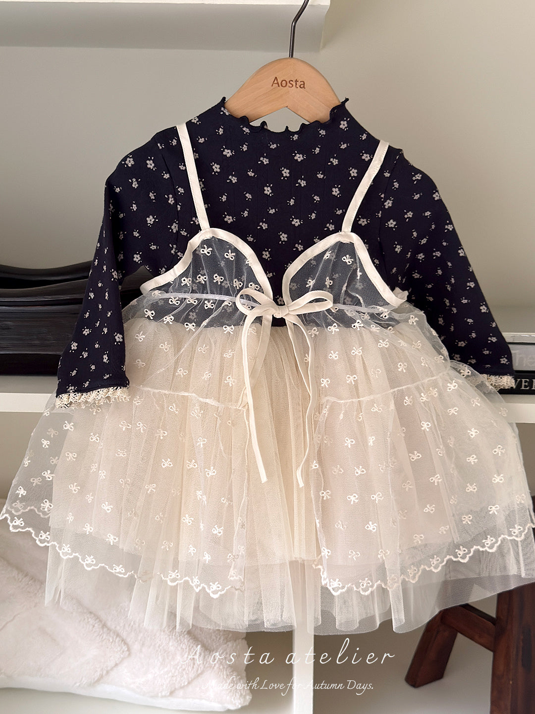 ［Aosta］Lace Ribbon Open Dress