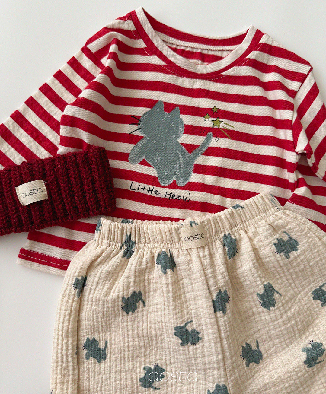［Aosta］Meow Stripe Tee