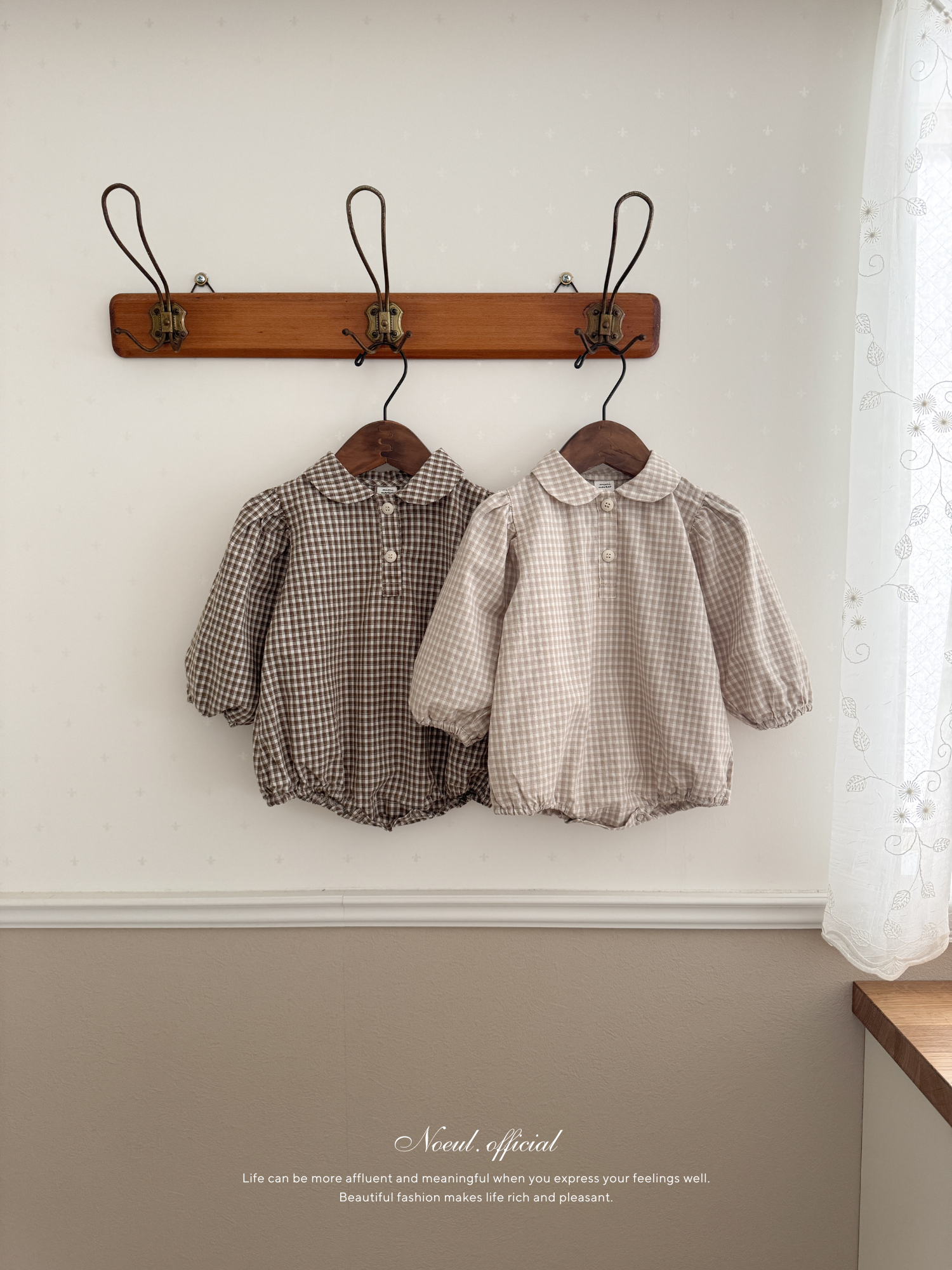 Sunny check collar rompers