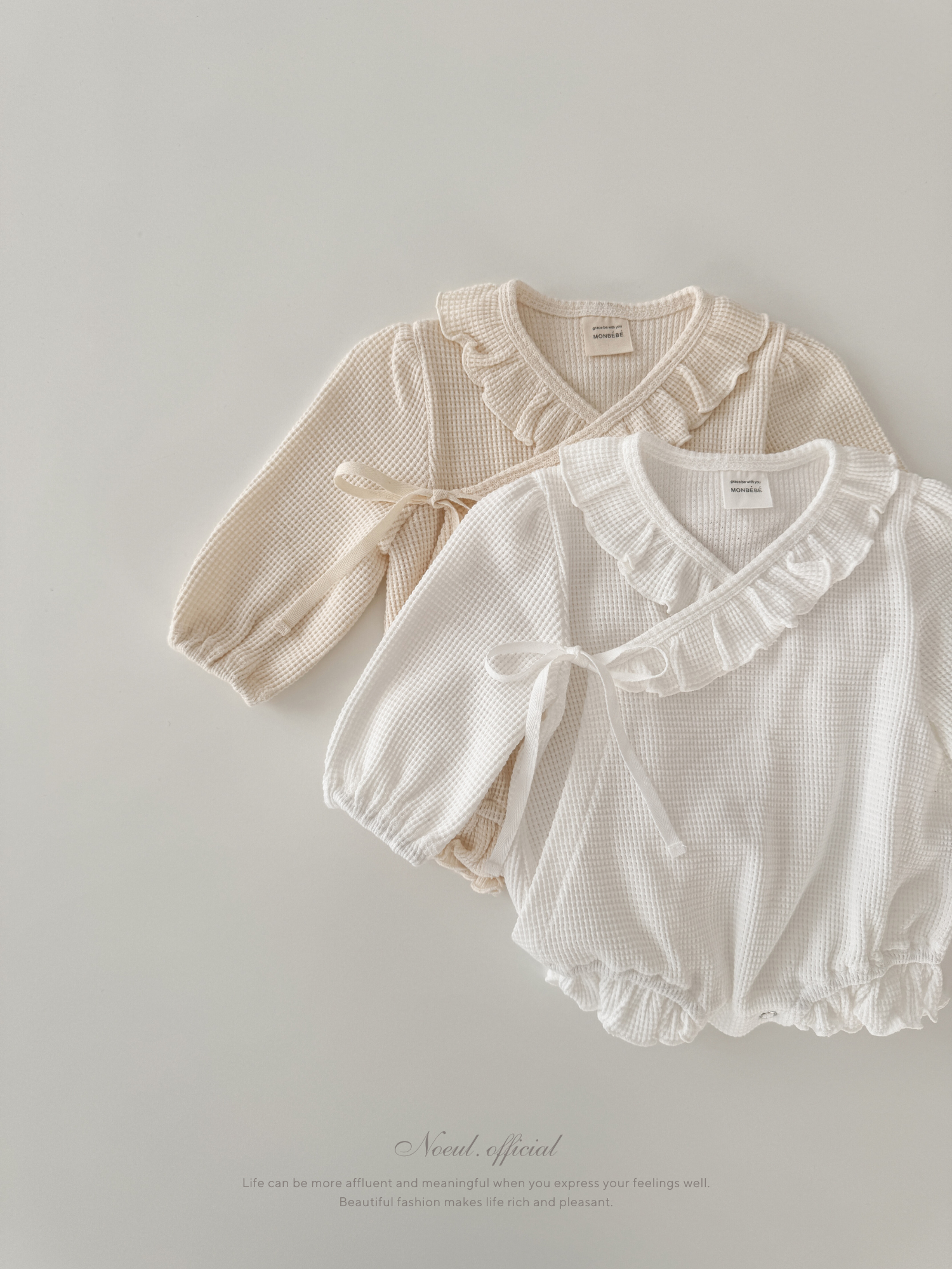 Waffle frill wrap newborn rompers