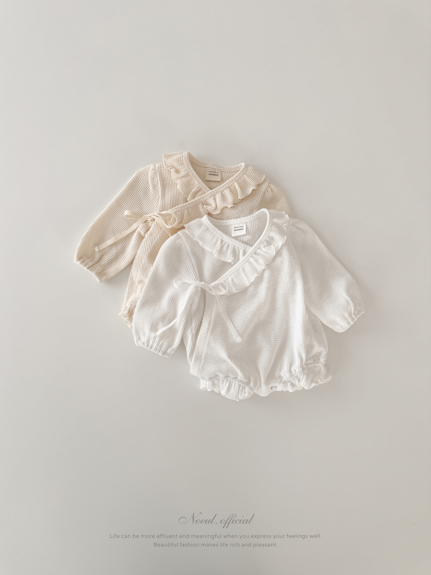 Waffle frill wrap newborn rompers