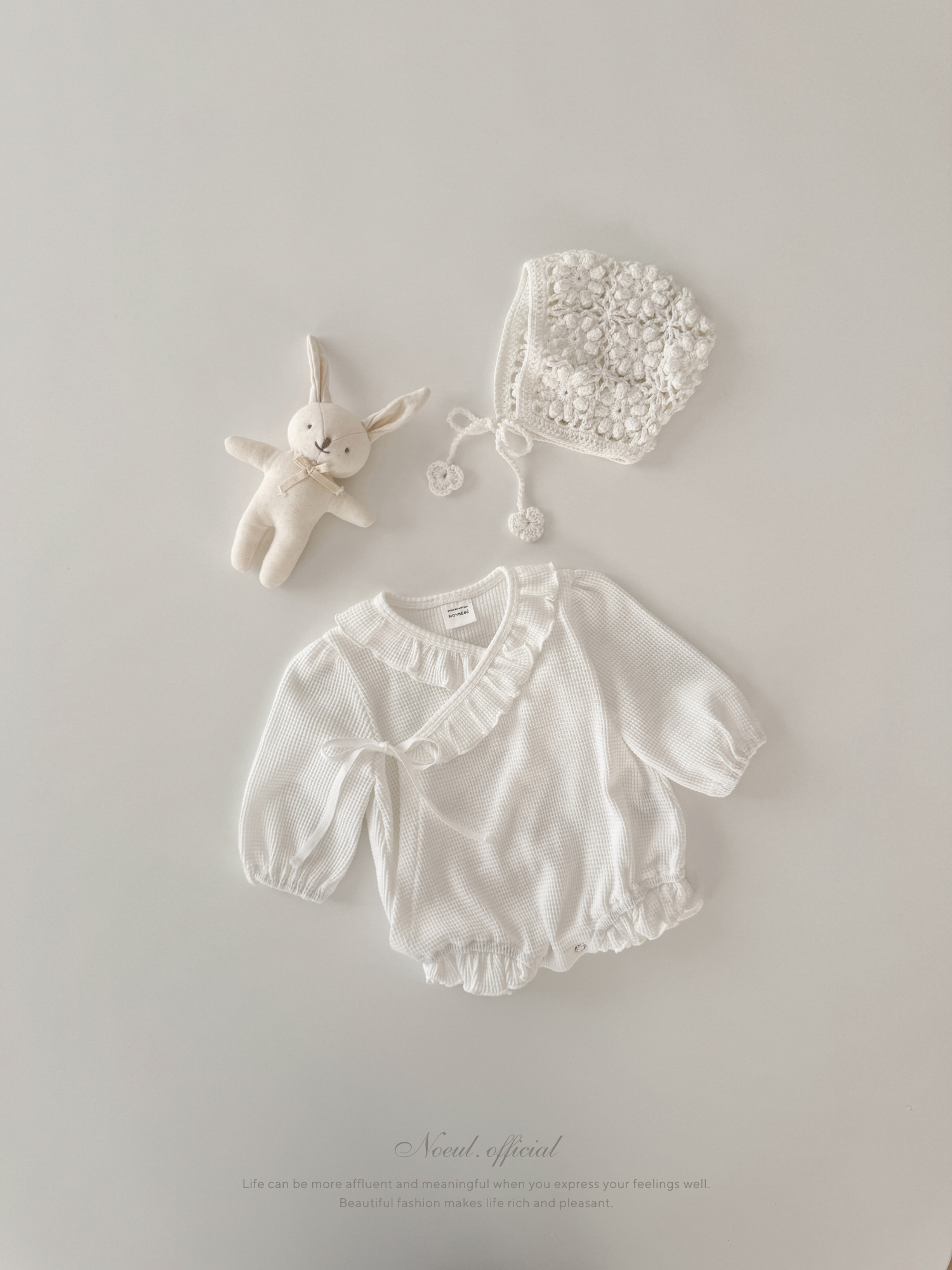 Waffle frill wrap newborn rompers