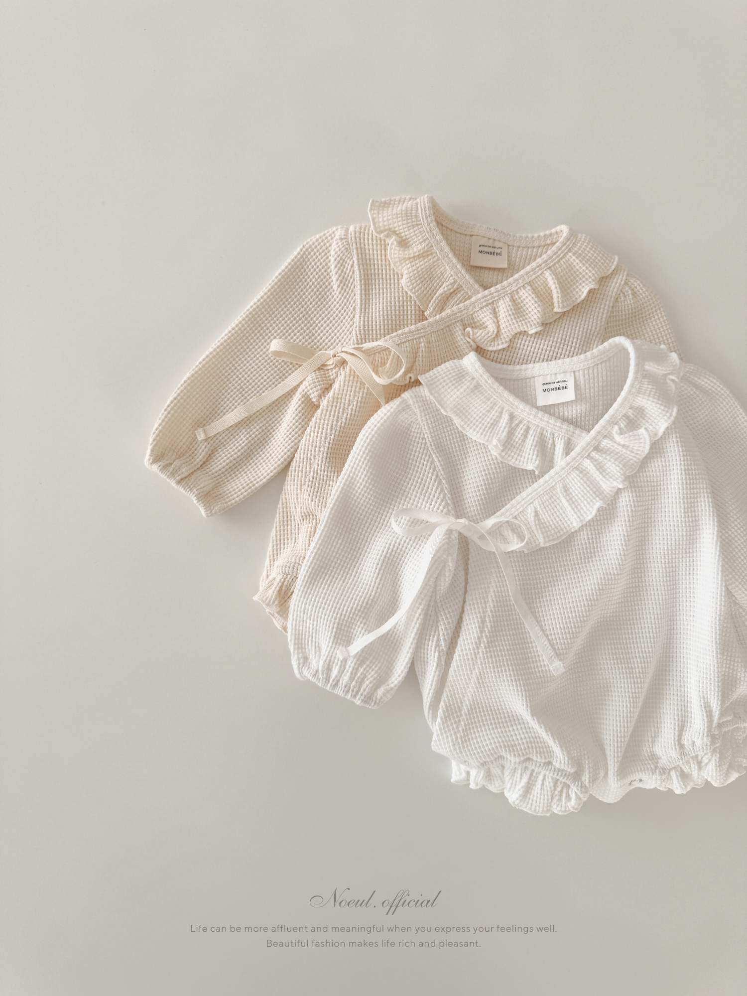 Waffle frill wrap newborn rompers