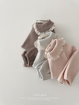 Stripe lace collar tops