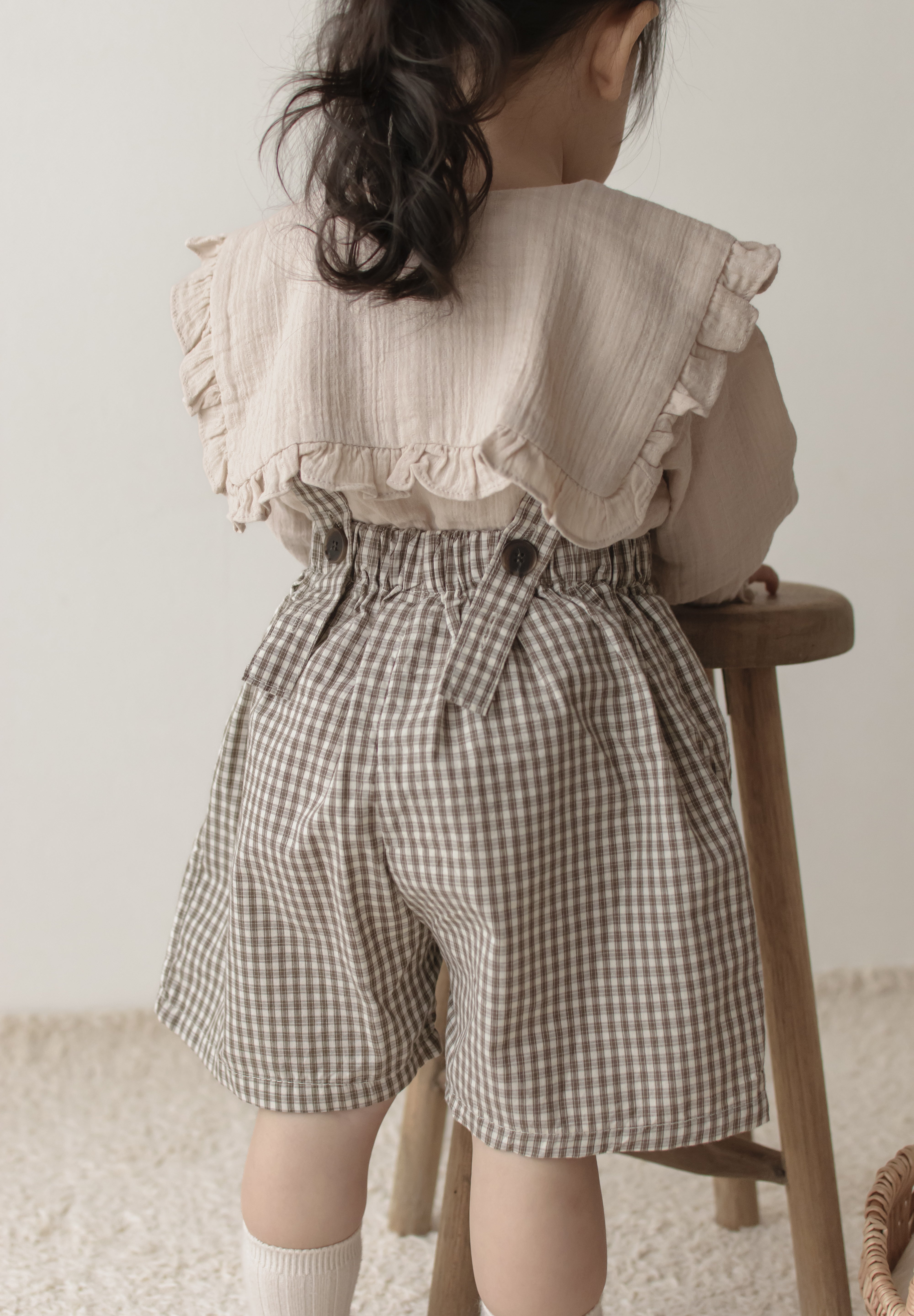 Mini check suspender pants