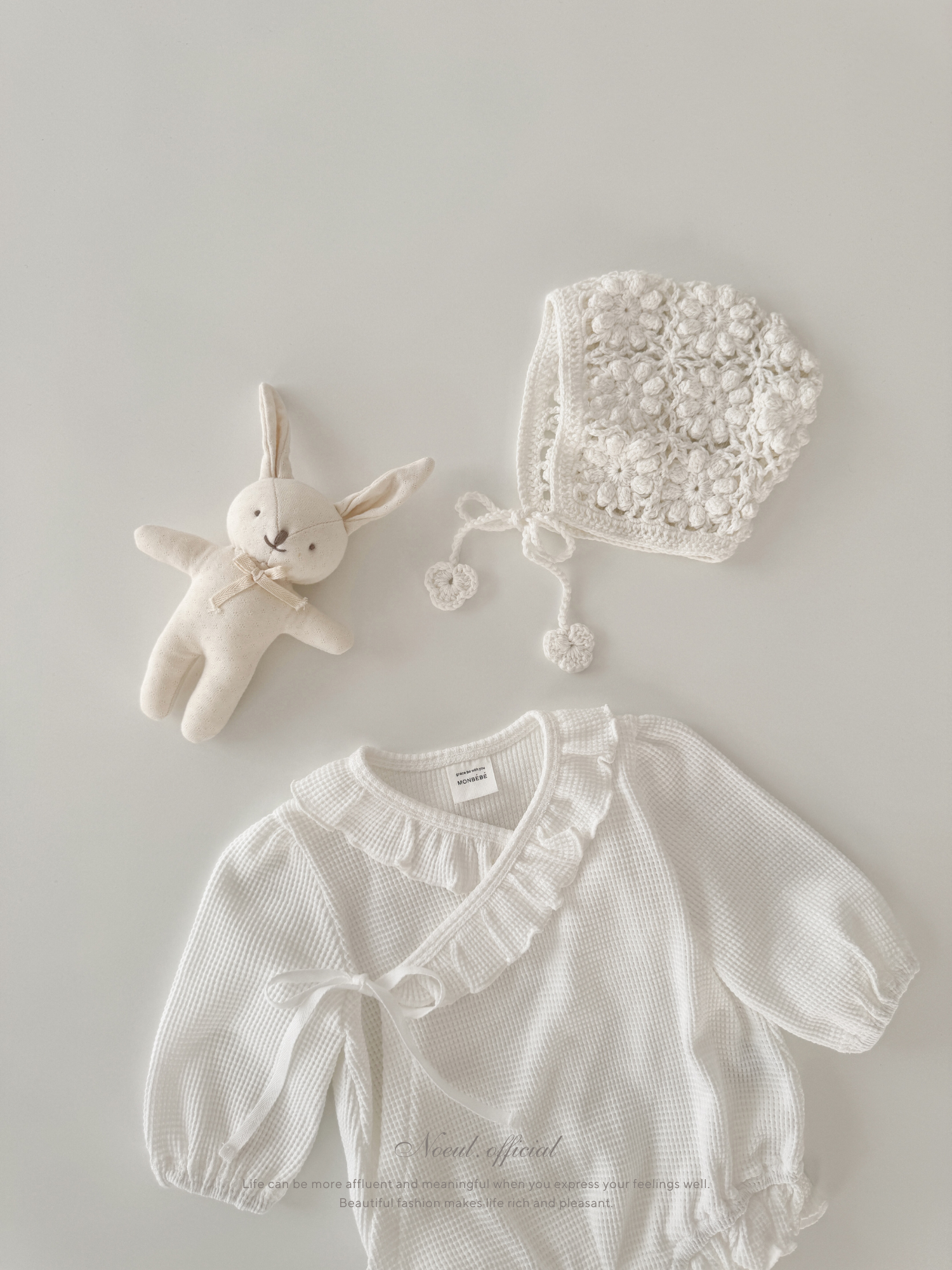 Waffle frill wrap newborn rompers