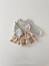Stripe lace collar tops