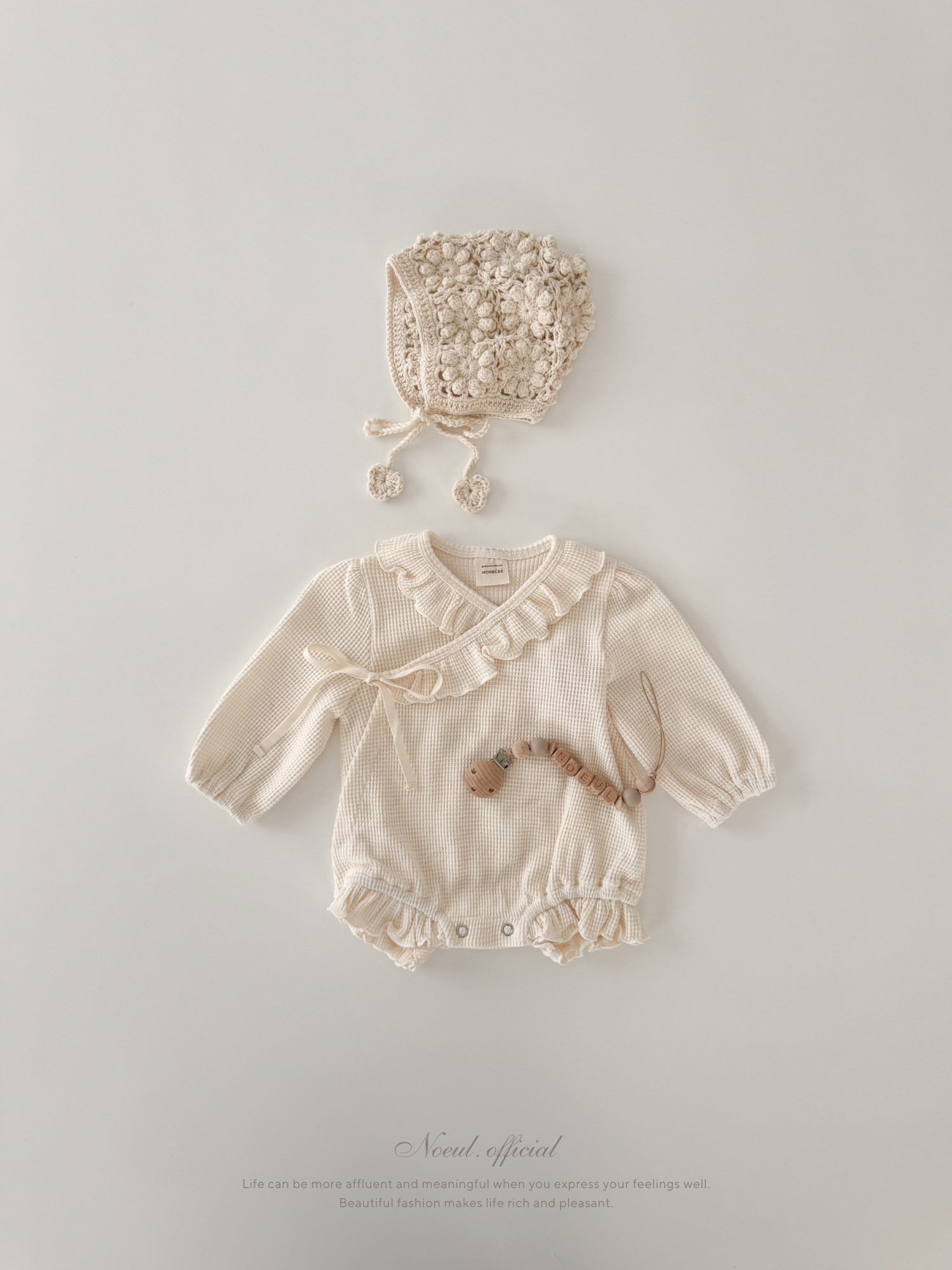 Waffle frill wrap newborn rompers