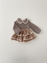Stripe lace collar tops