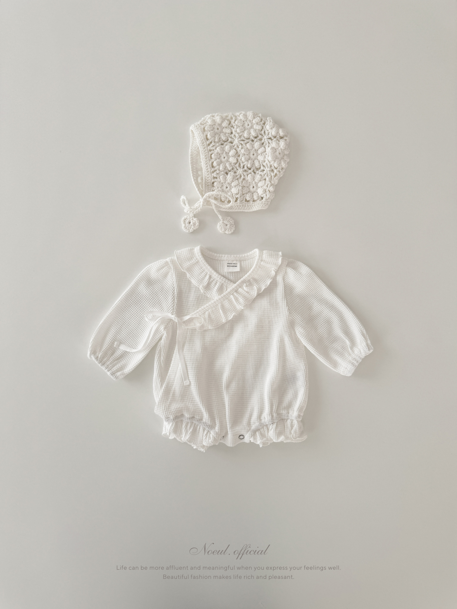 Waffle frill wrap newborn rompers