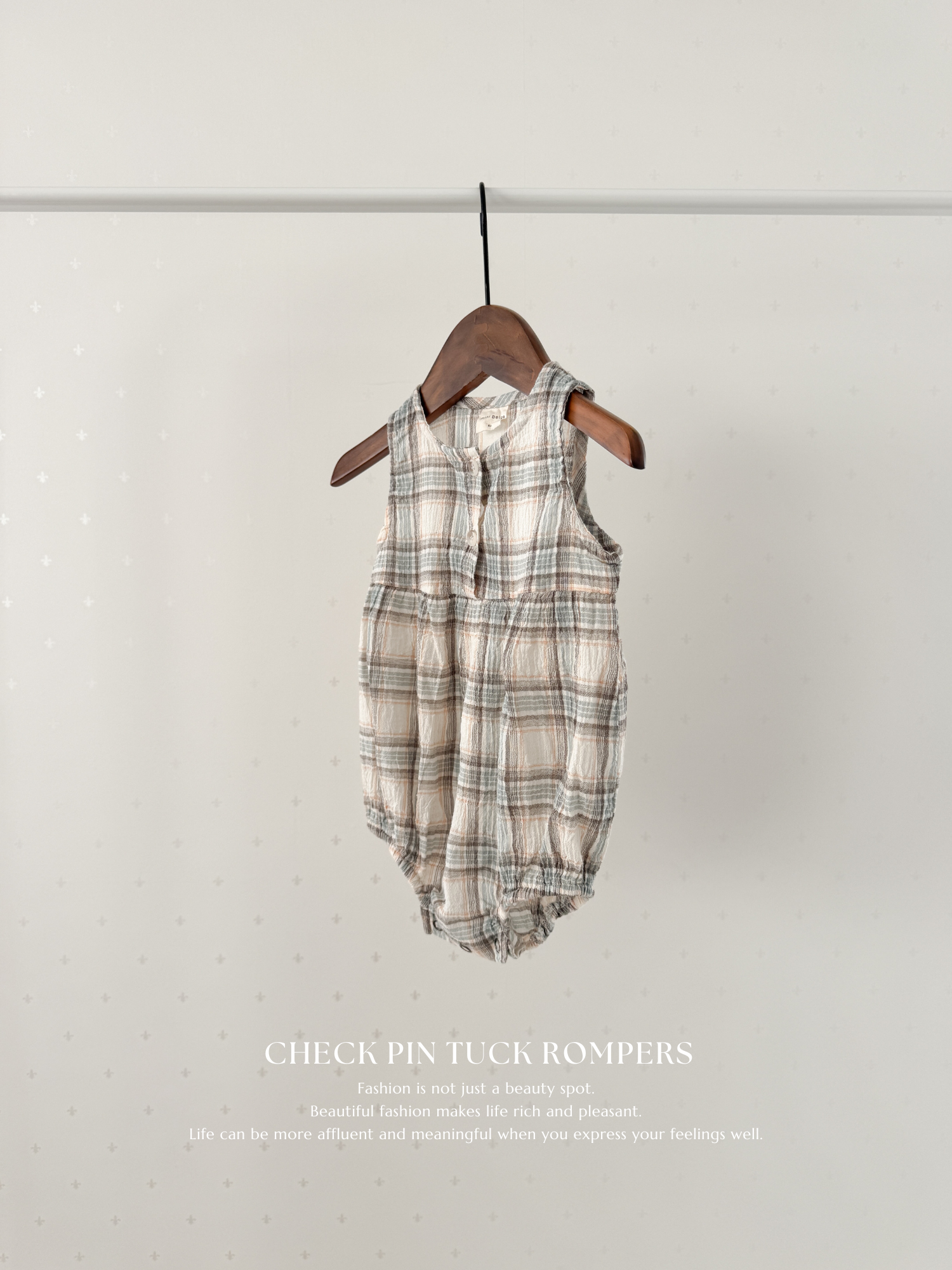 Check pin tuck rompers