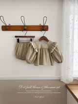 Dot frill blouse & bloomer set