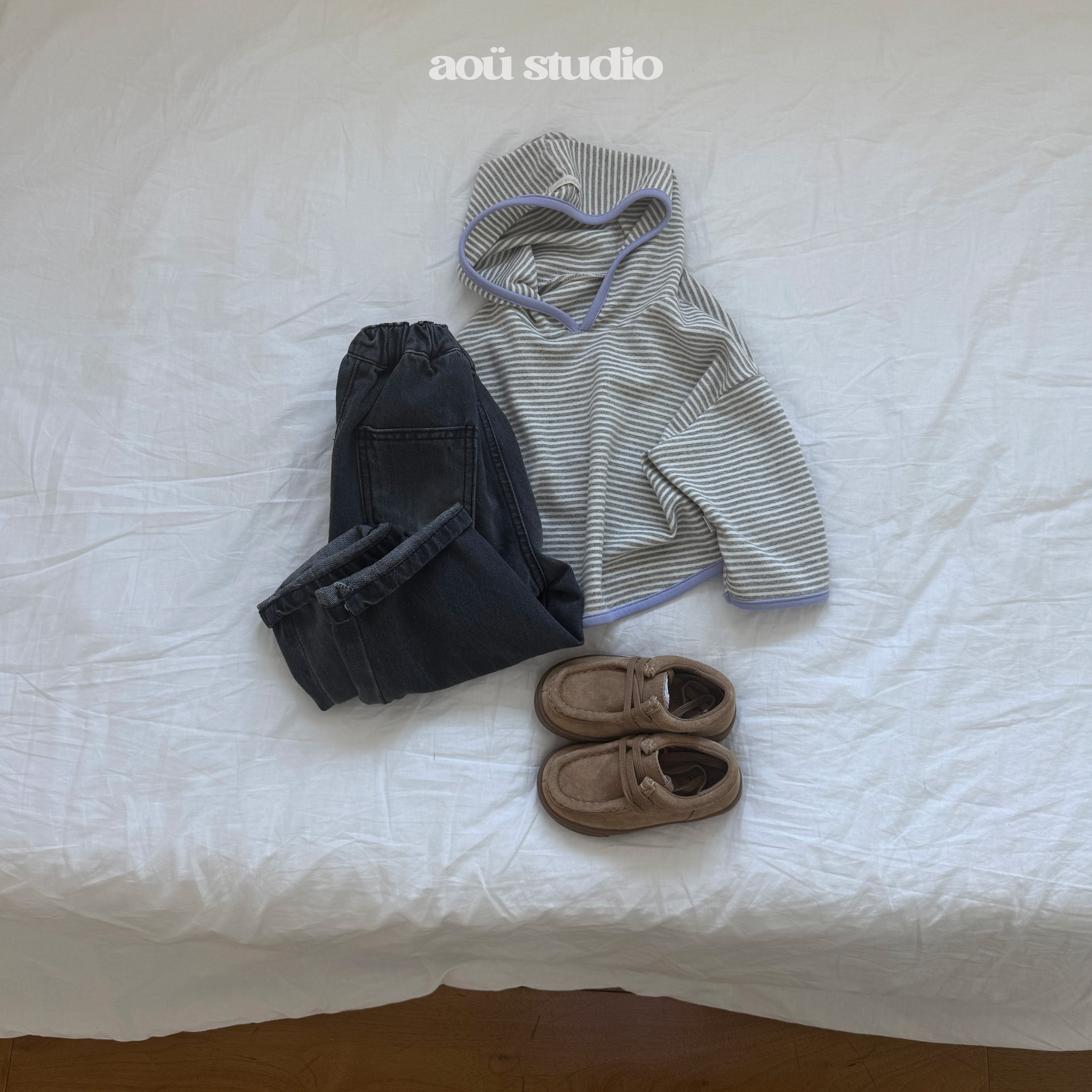 ［aou studio］Caramel stripe hoodie