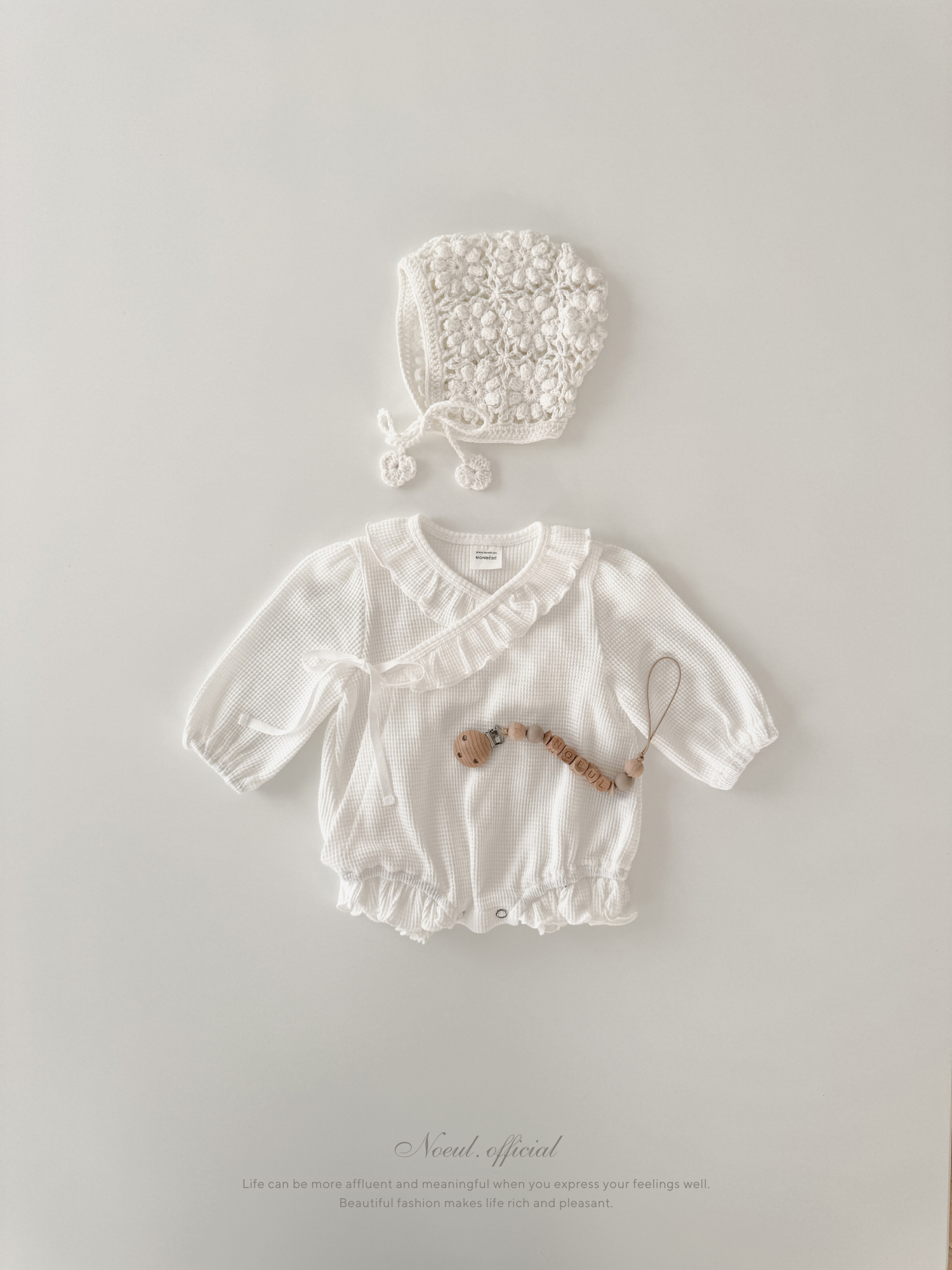 Waffle frill wrap newborn rompers