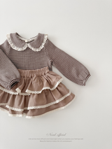 Stripe lace collar tops