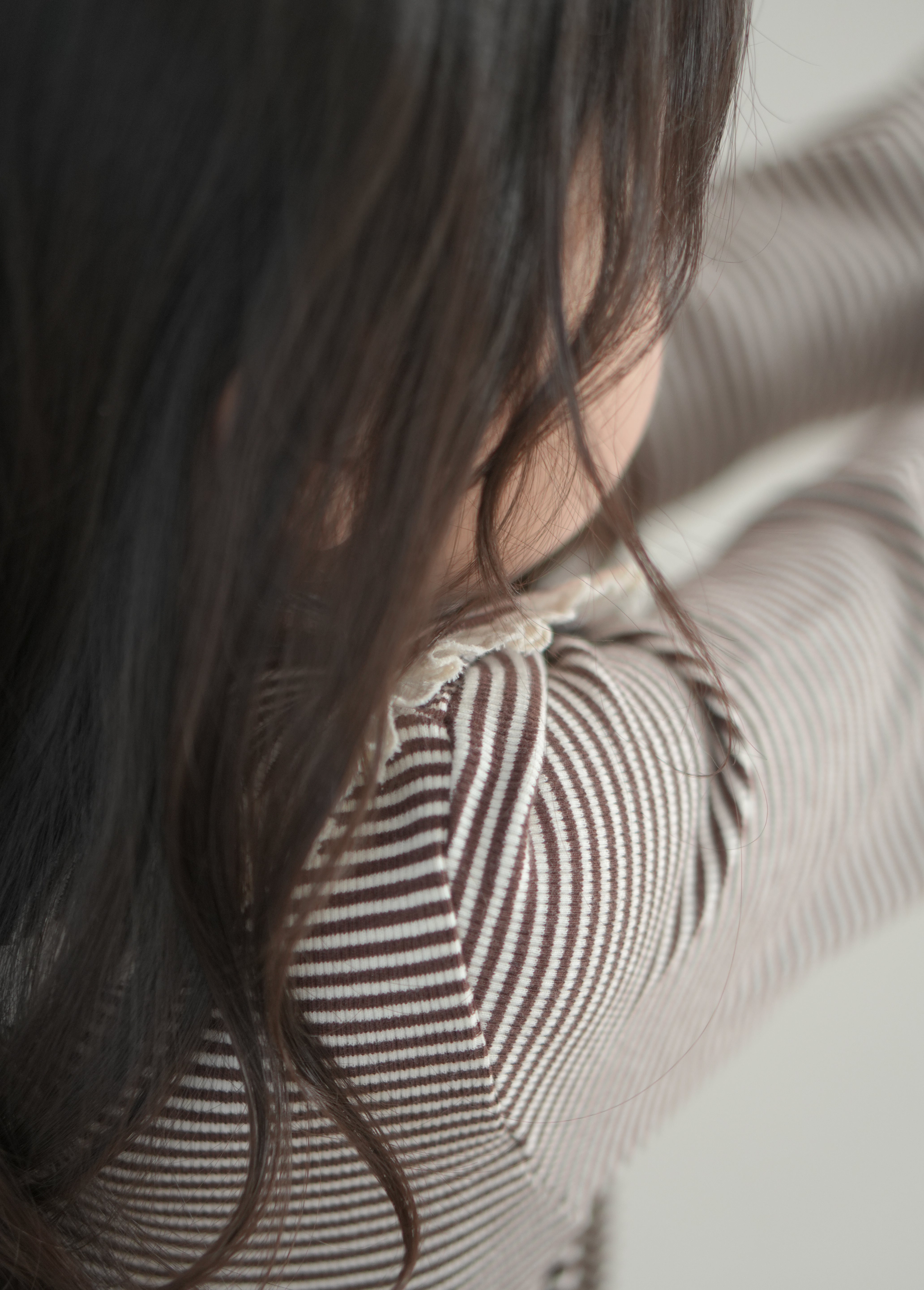 Stripe lace collar tops
