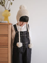 Mix knit ponpon beanie