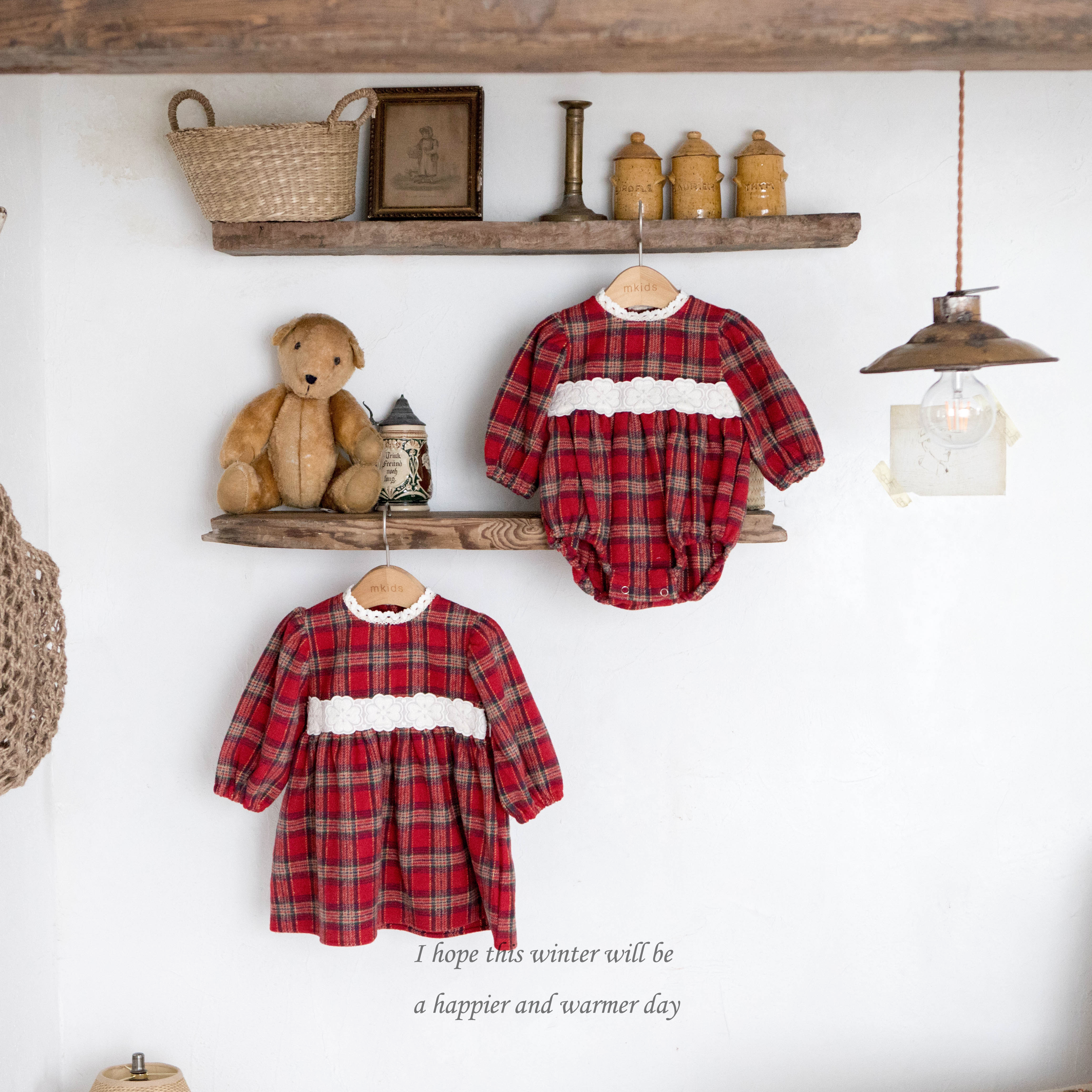 ［mkids］Holly check rompers