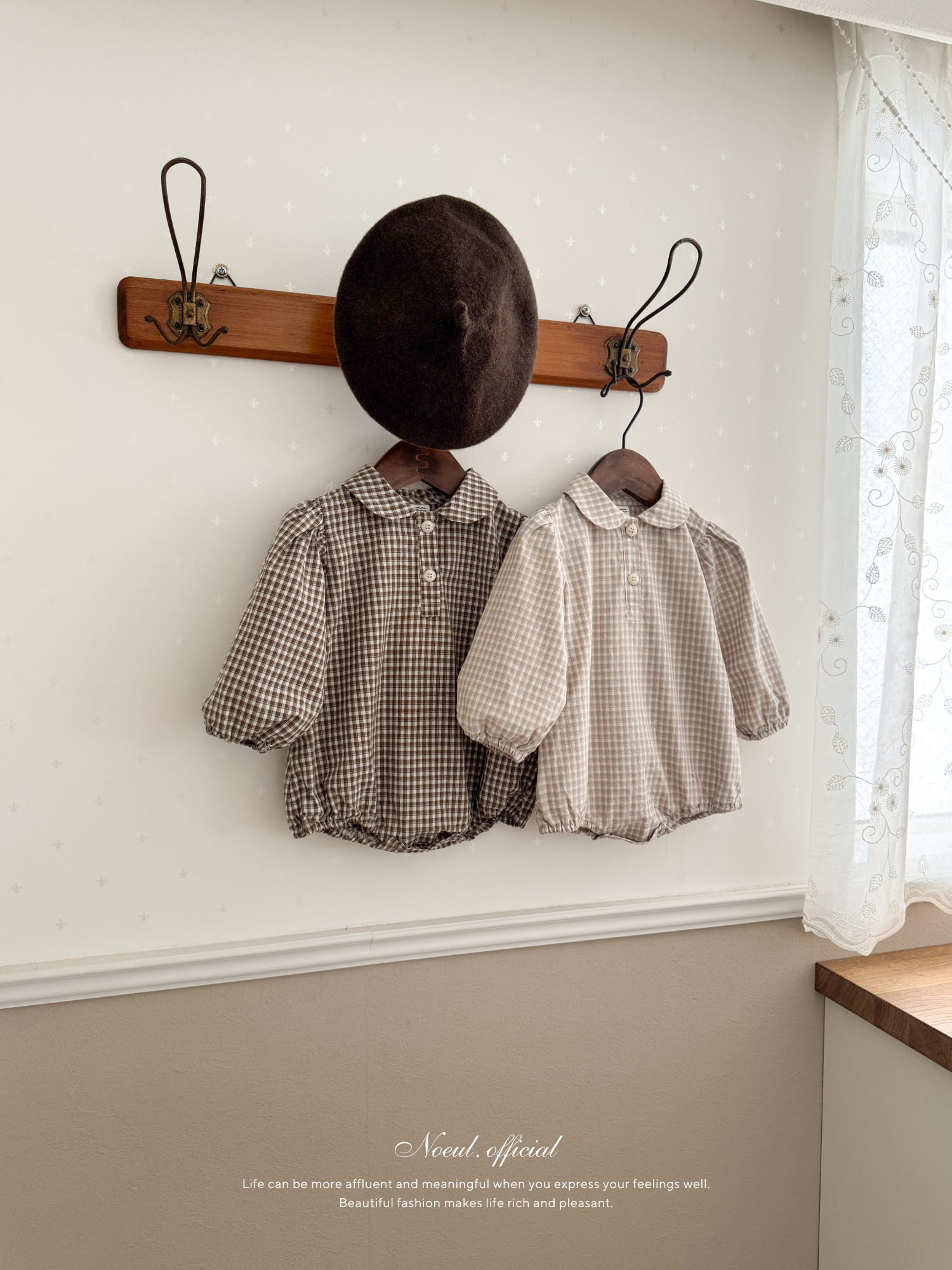 Sunny check collar rompers