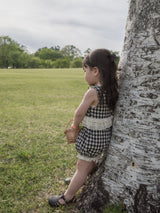 Check lace balloon pants