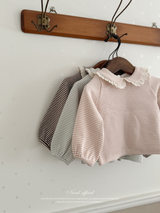 Stripe lace collar tops