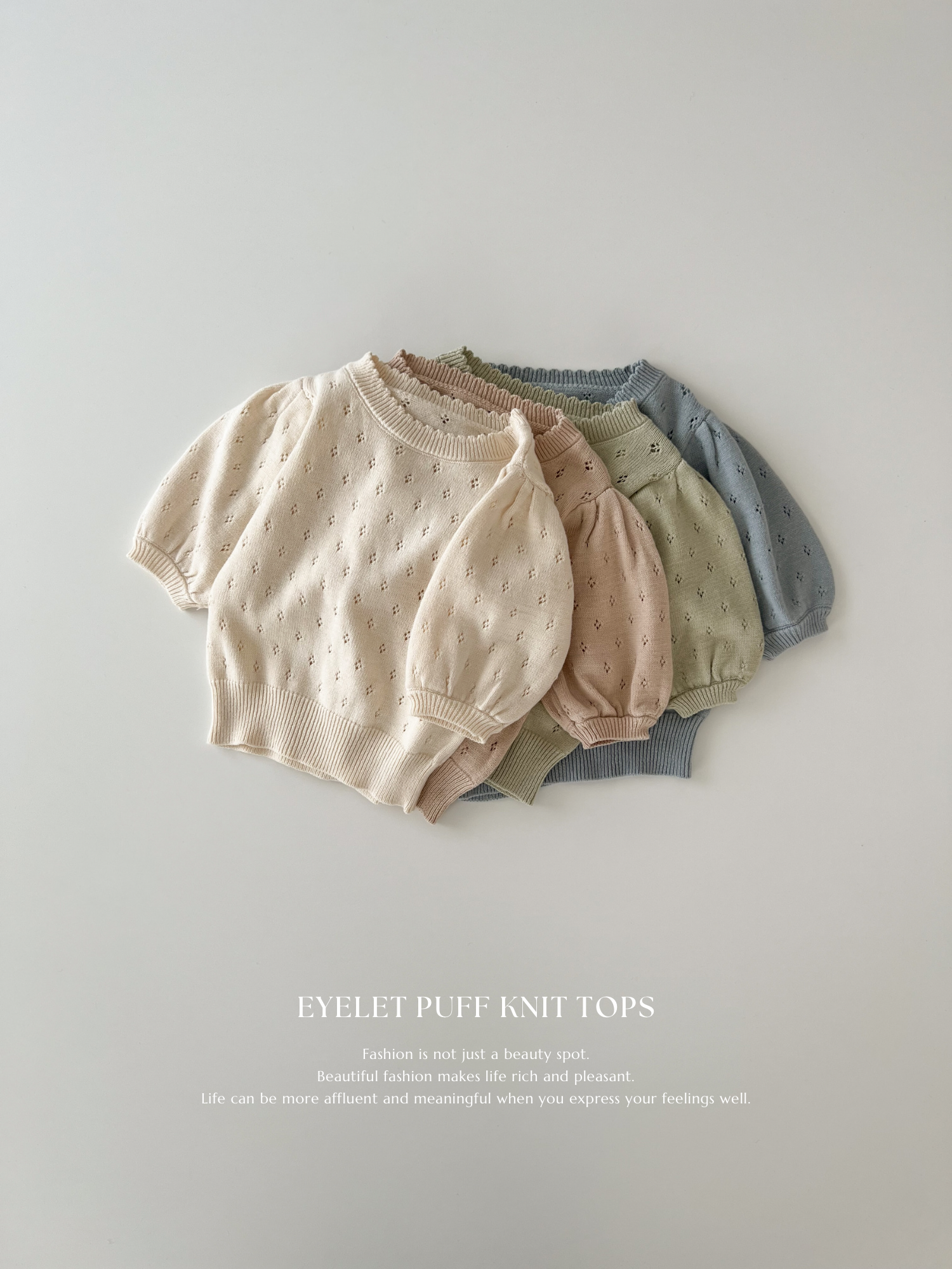 Eyelet puff knit tops