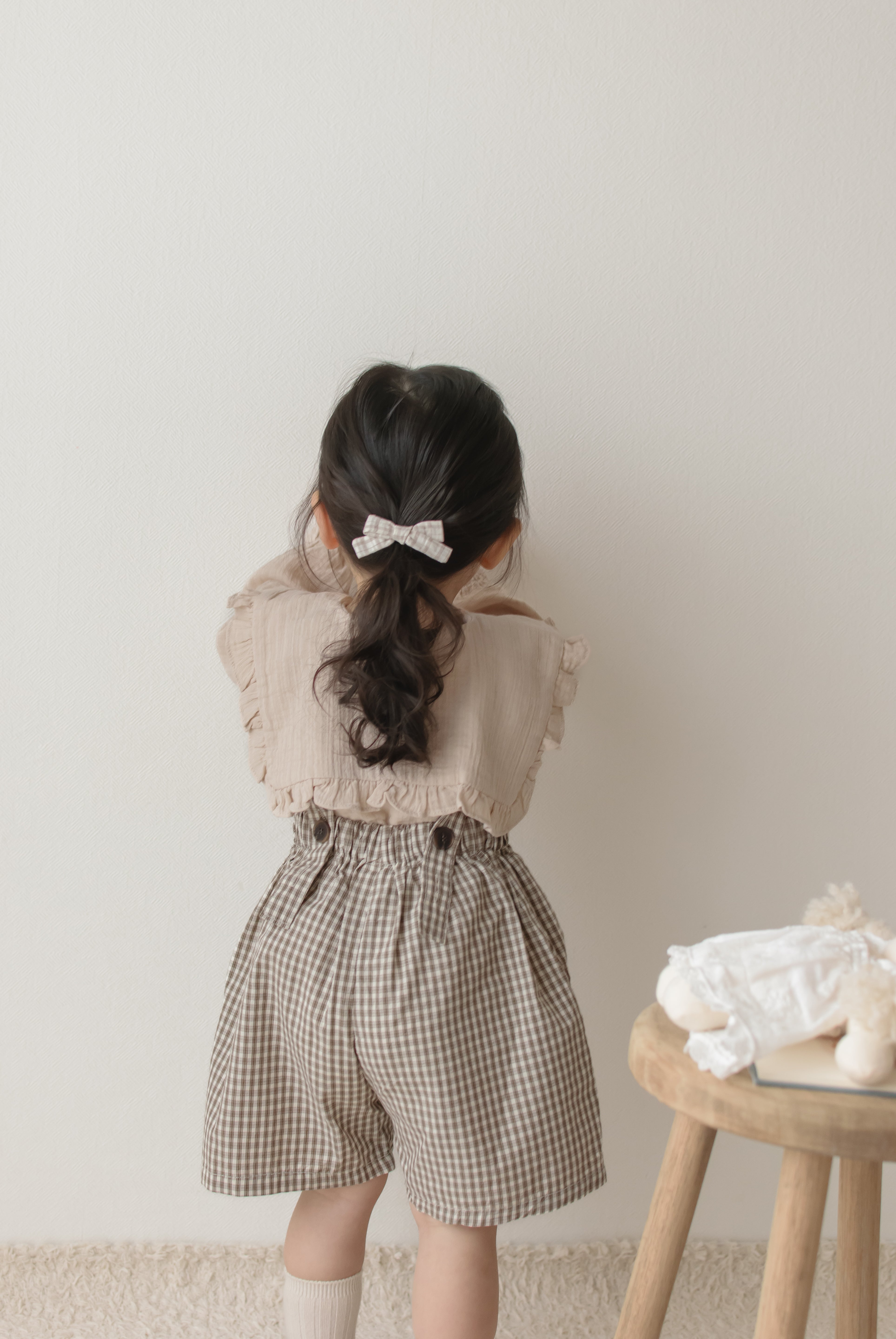 Mini check suspender pants