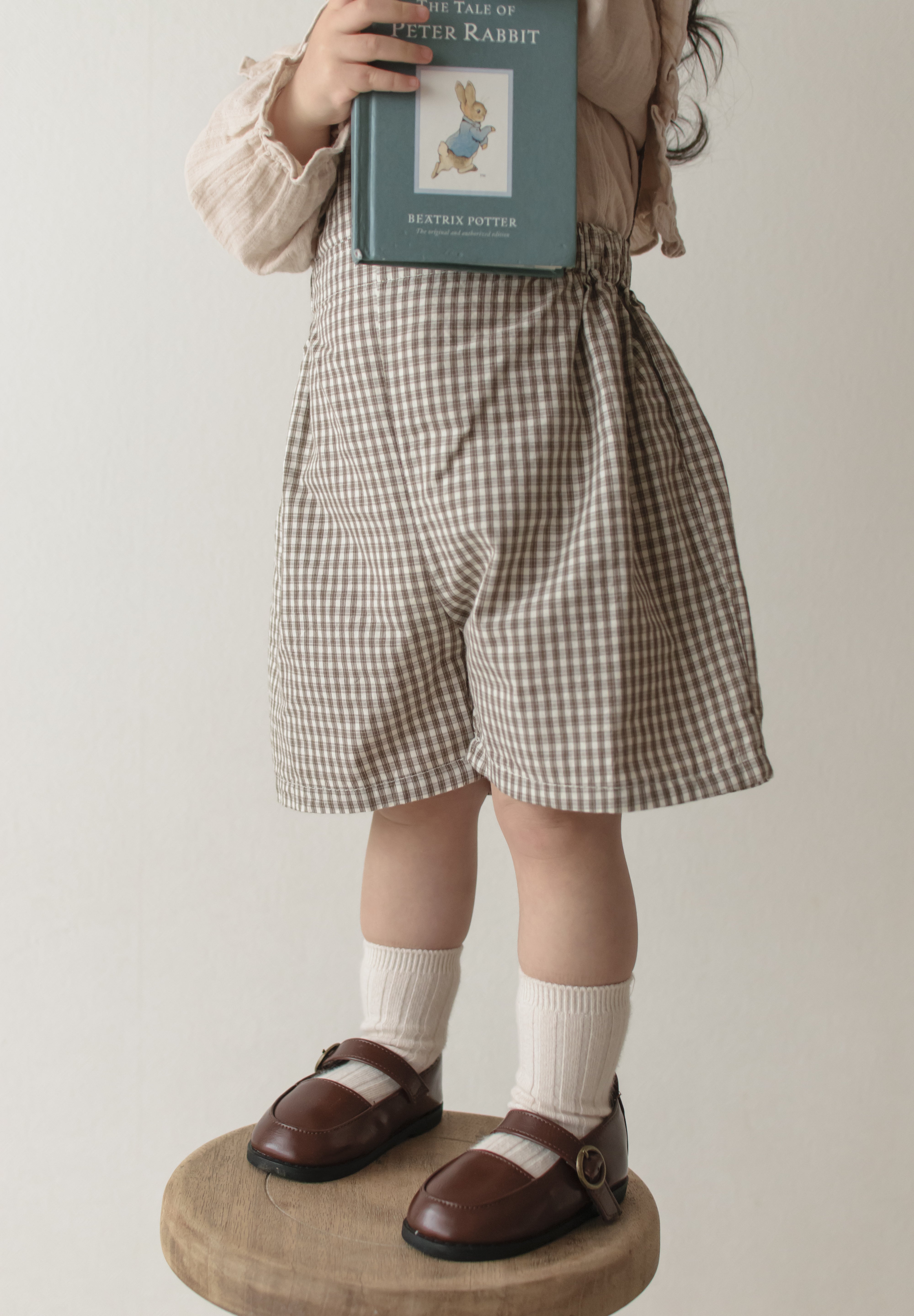 Mini check suspender pants