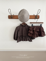 Ann check frill blouse