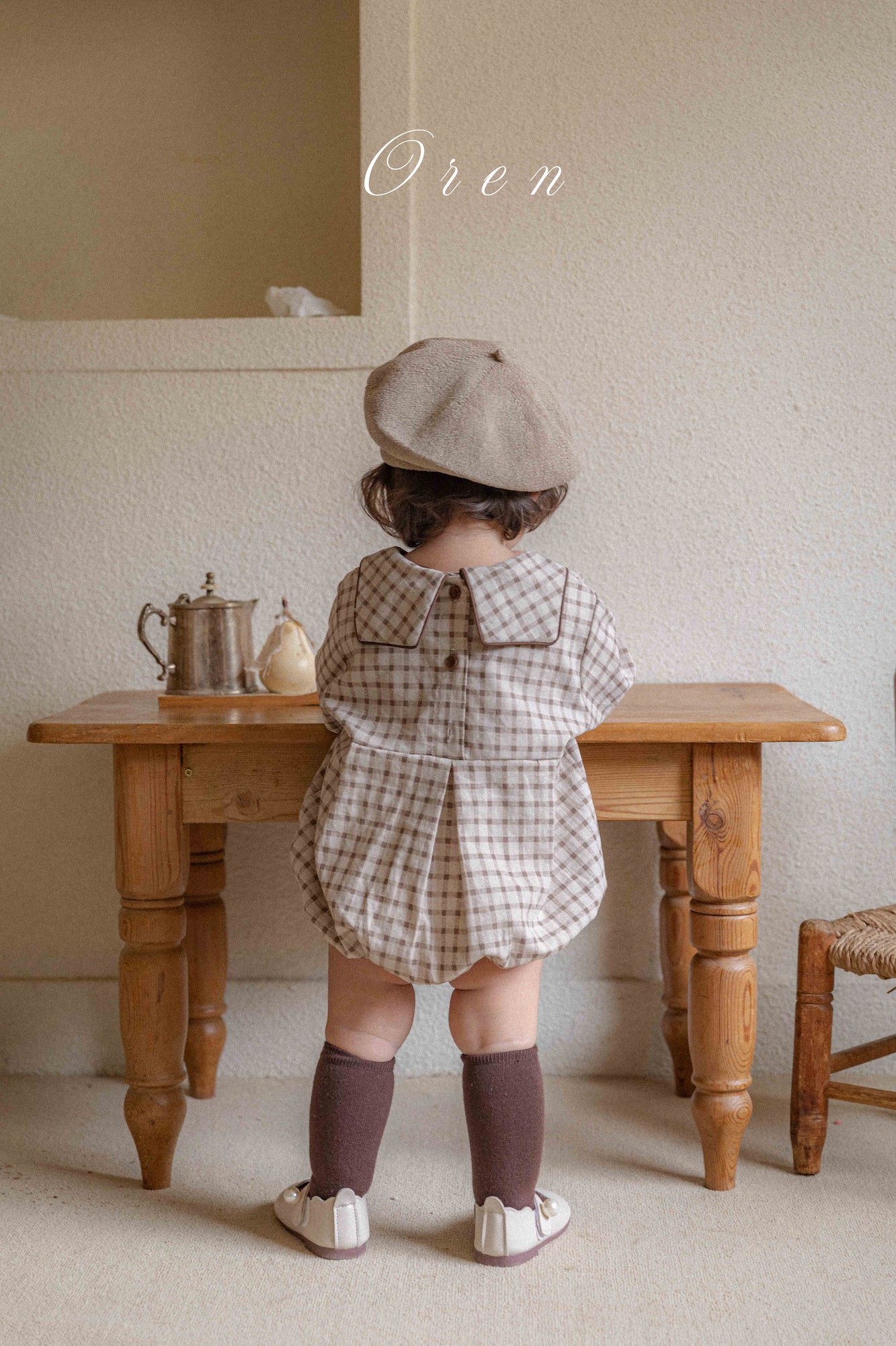 ［OREN］Brunette check rompers