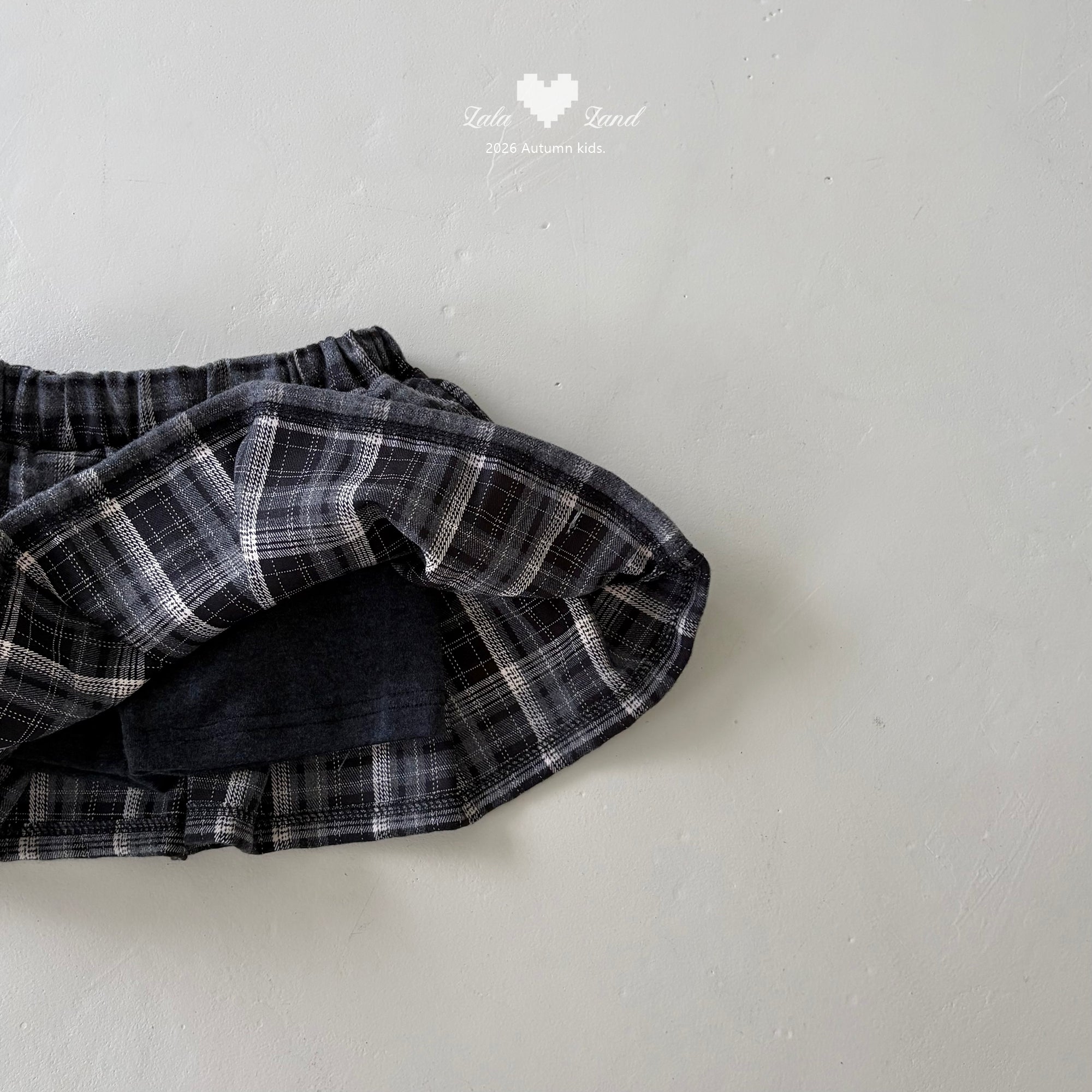 ［Lala land］Eve check pleats skirt