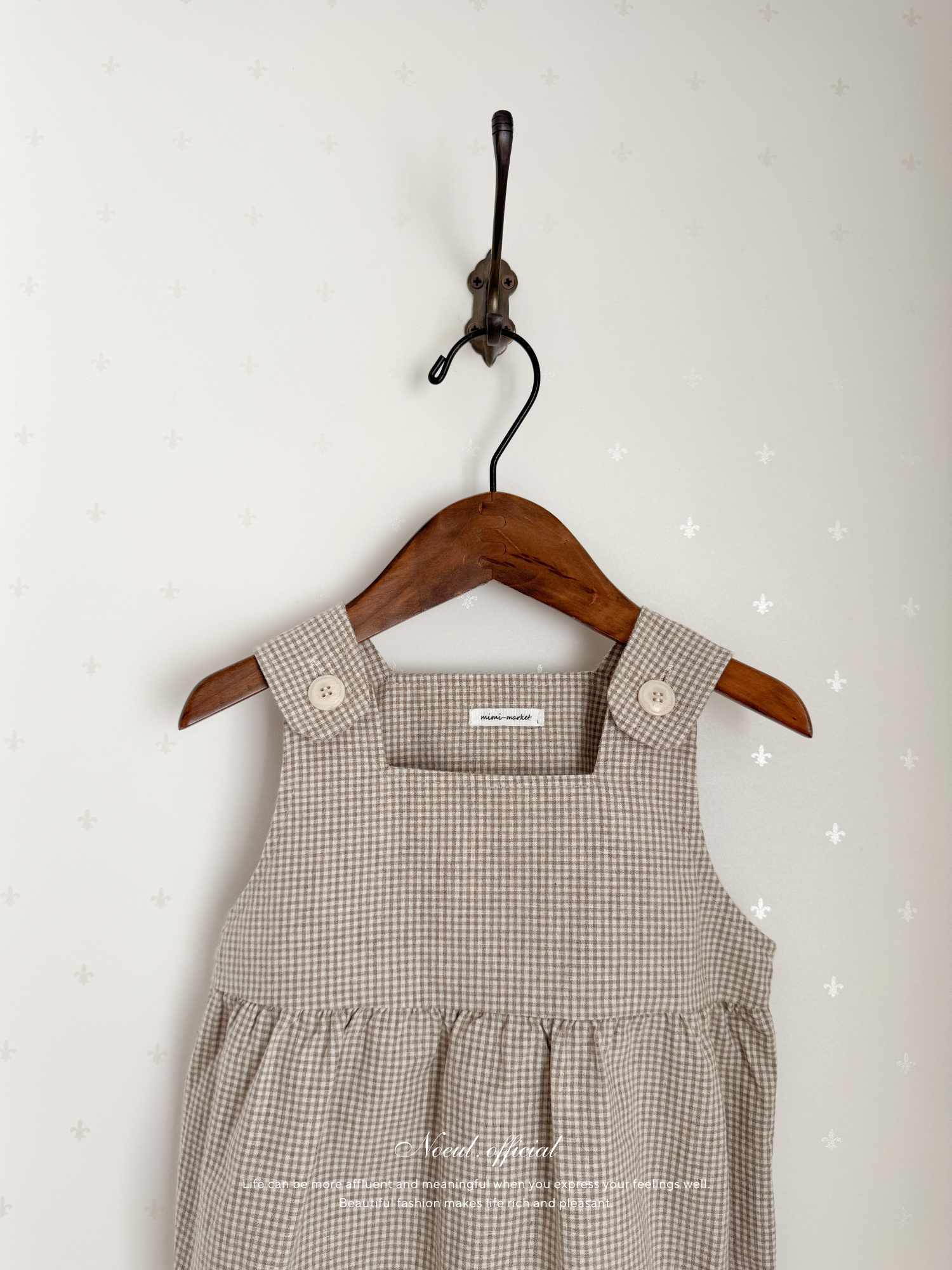 Mini check suspender rompers