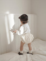 Eyelet lace puff tops