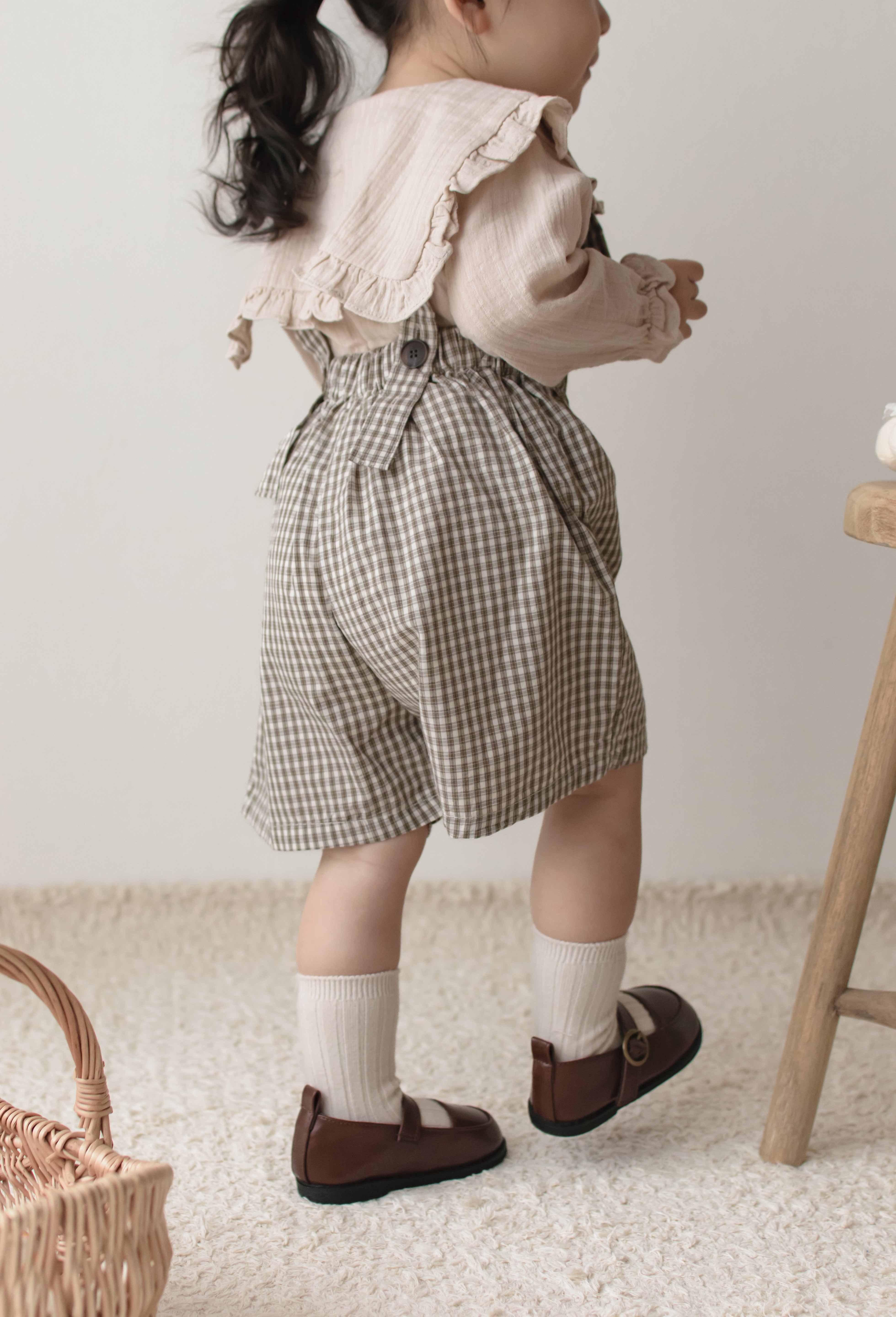 Mini check suspender pants