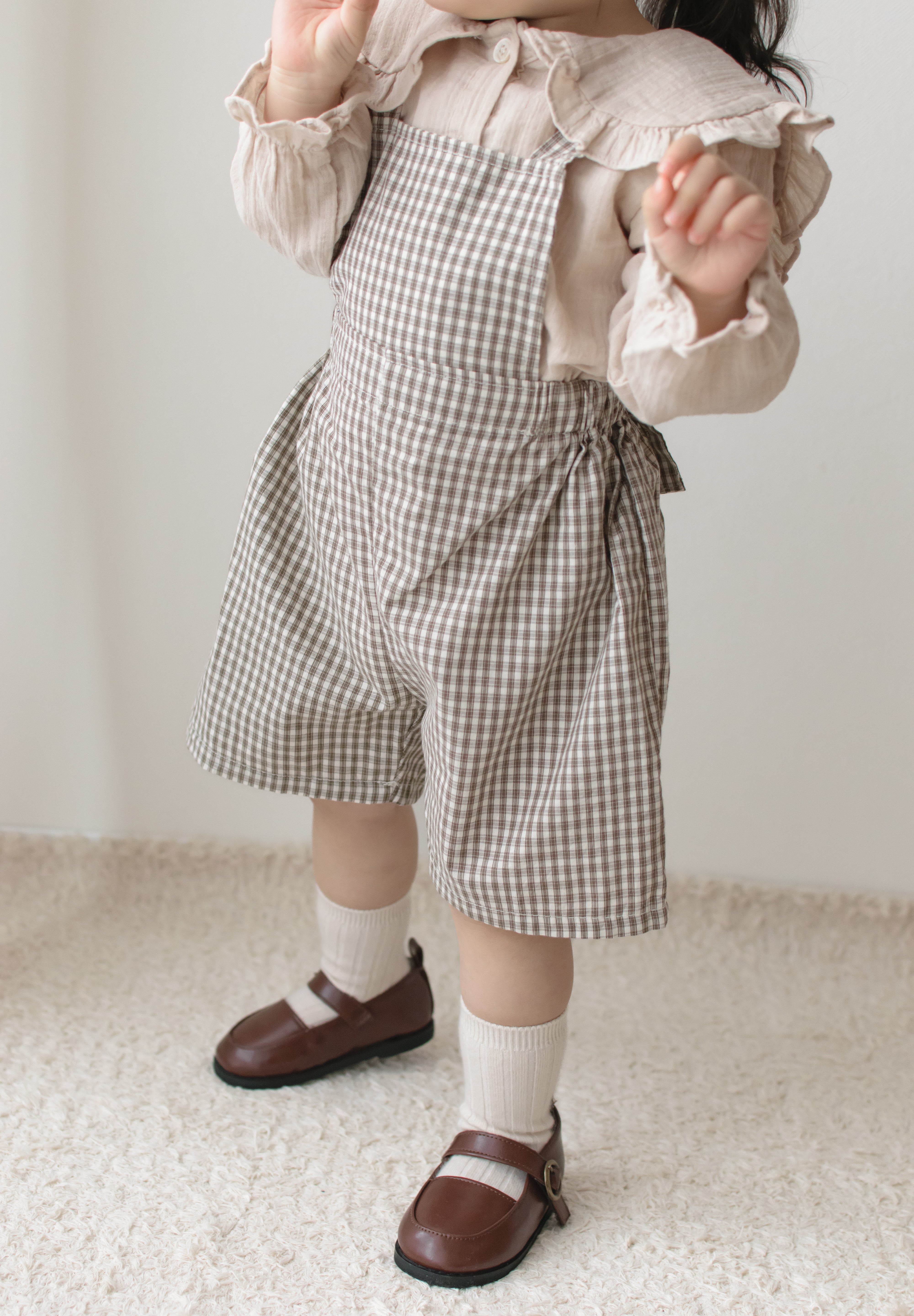 Mini check suspender pants
