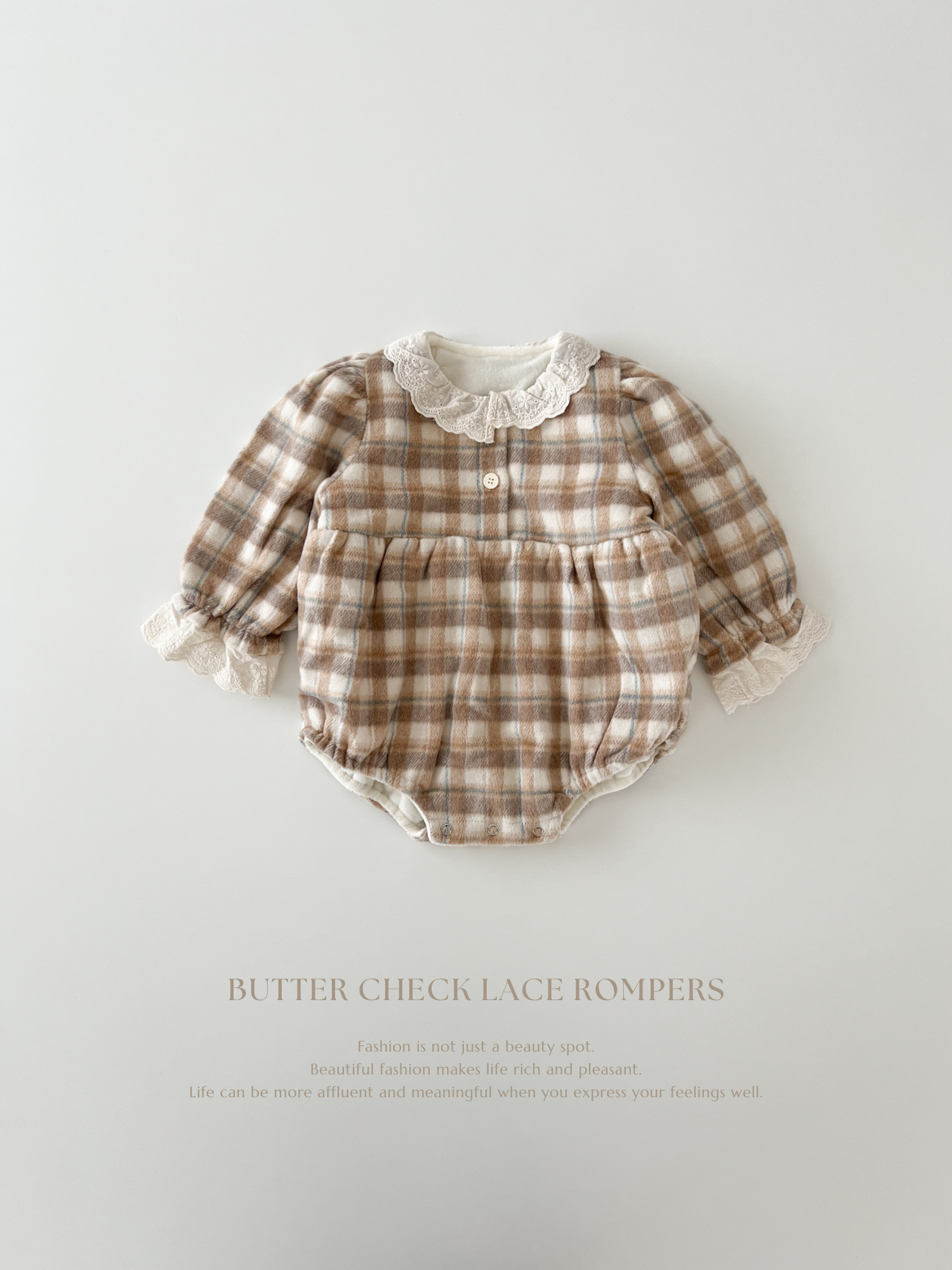 Butter check lace rompers