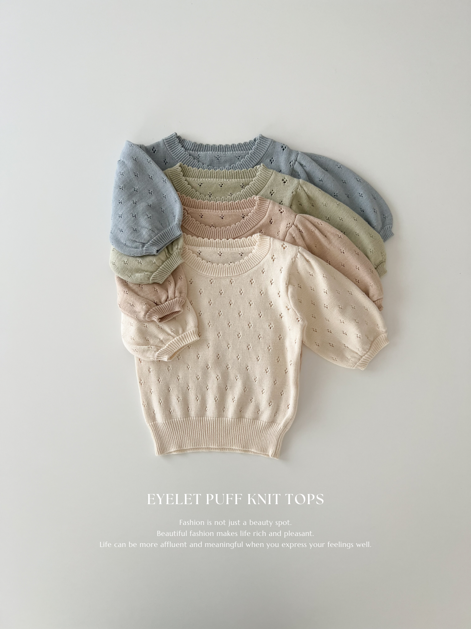 Eyelet puff knit tops