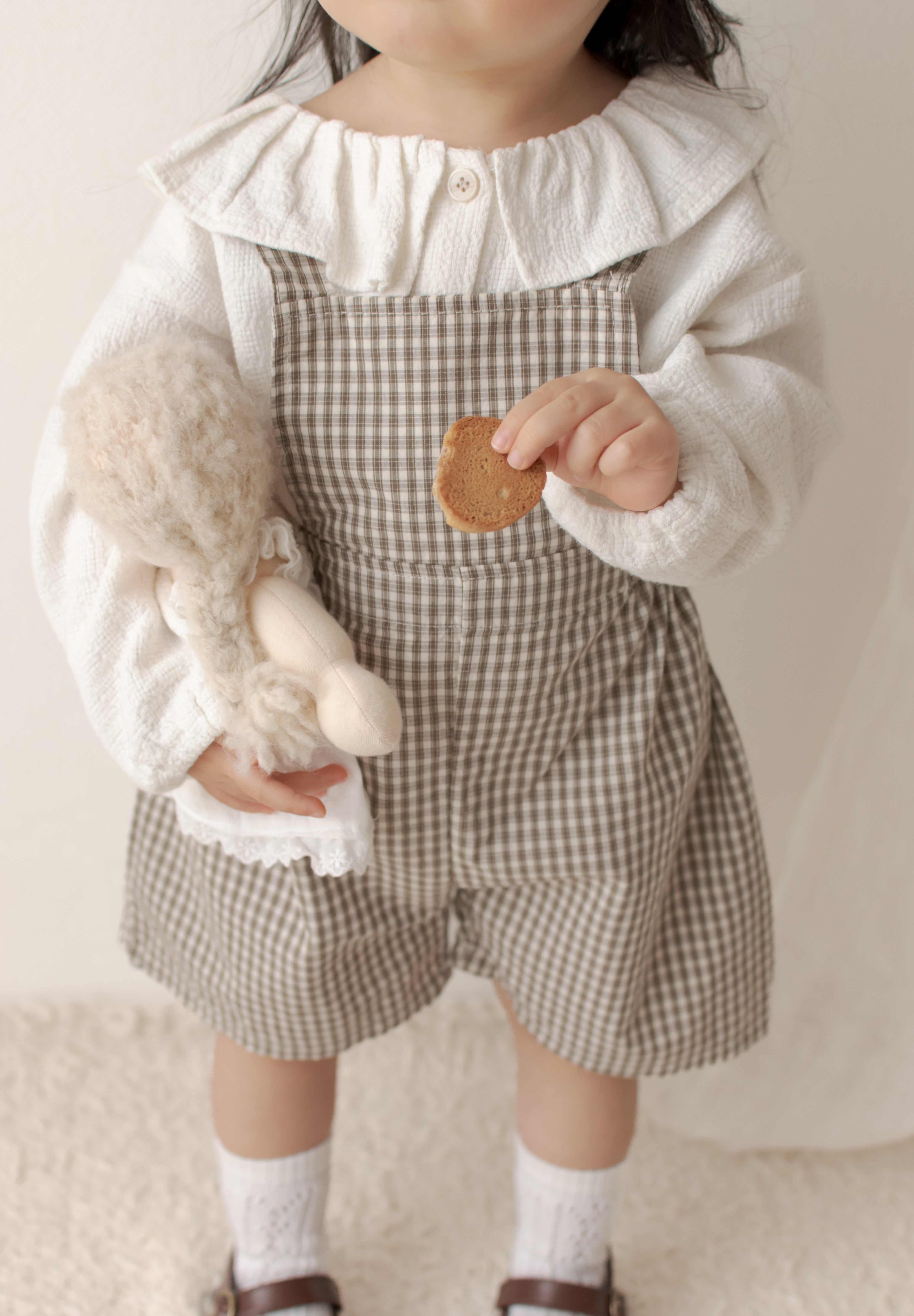 Mini check suspender pants