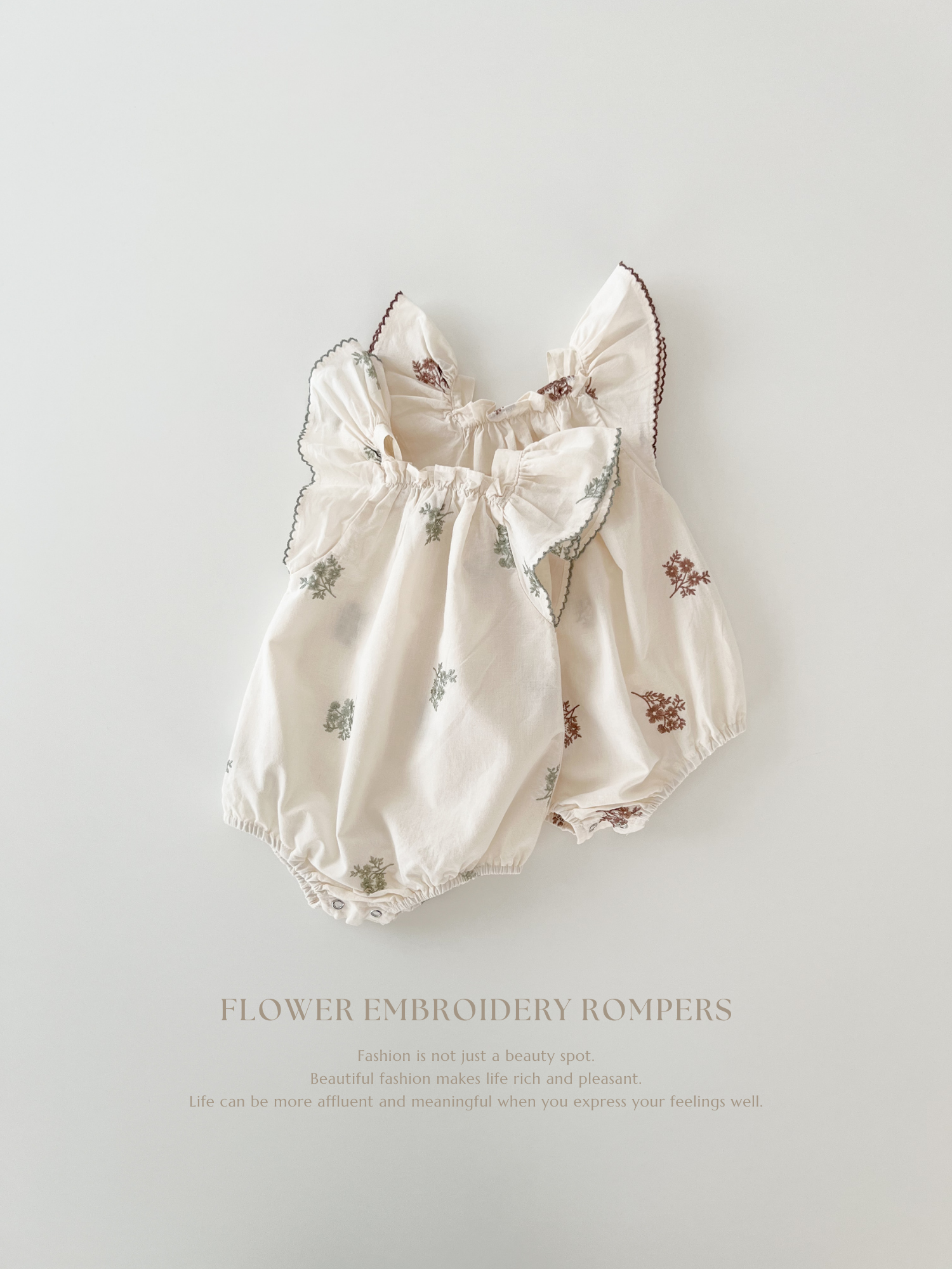 Flower embroidery rompers