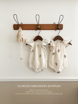 Flower embroidery rompers