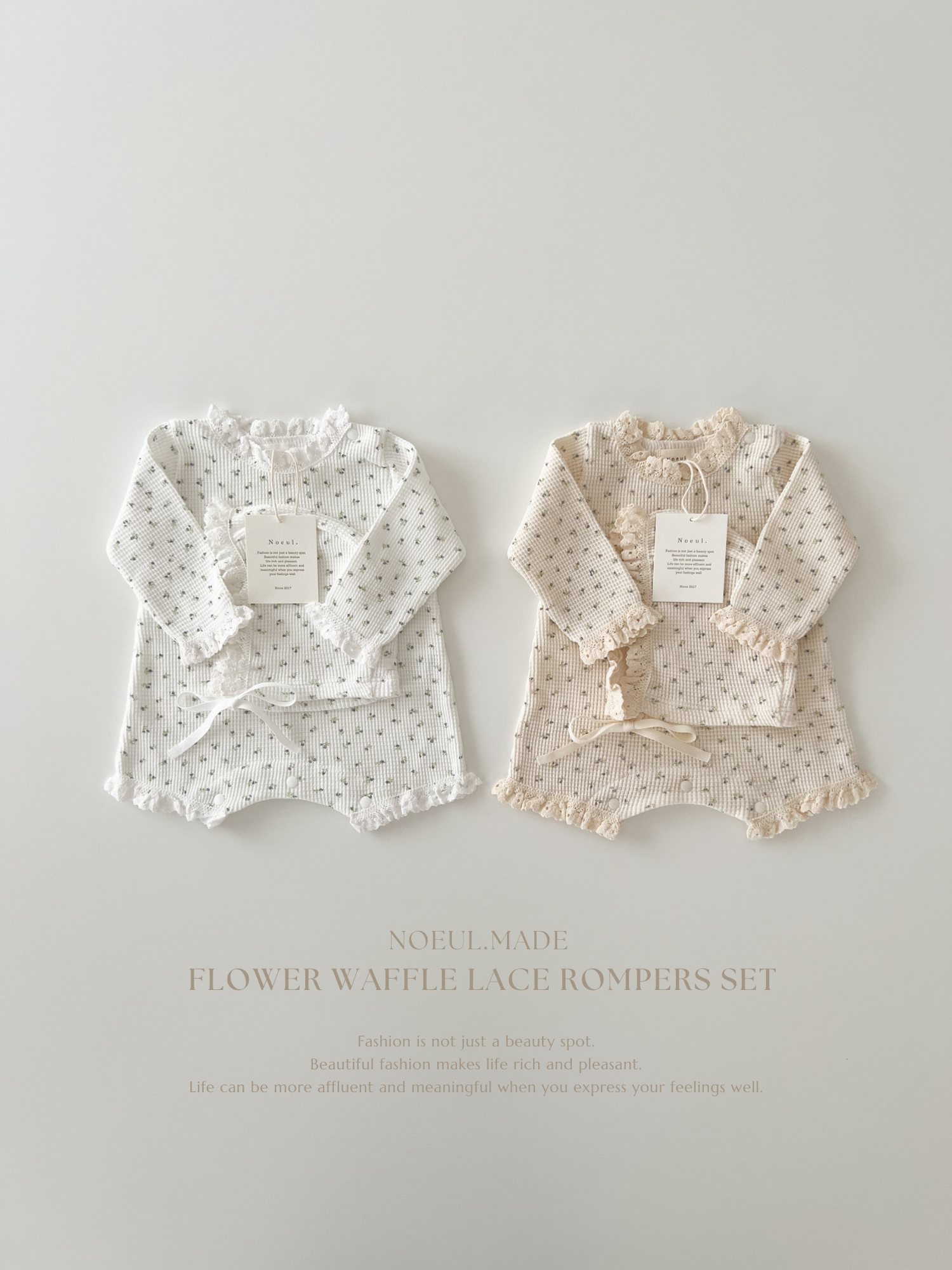 *Noeul.made* Flower waffle lace rompers set