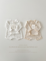 *Noeul.made* Flower waffle lace rompers set