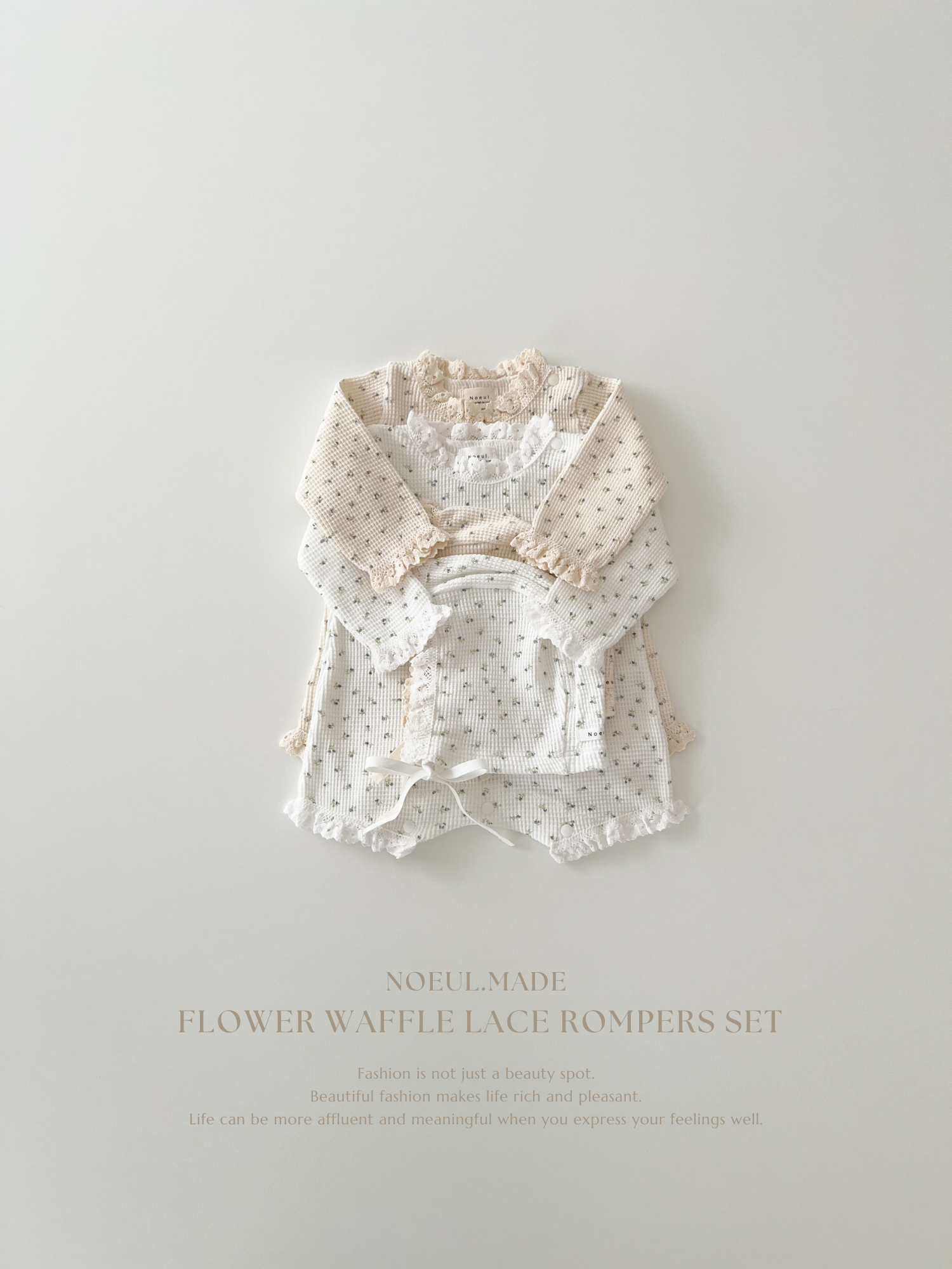 *Noeul.made* Flower waffle lace rompers set