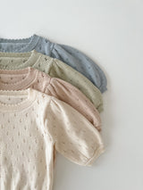 Eyelet puff knit tops