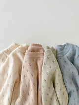 Eyelet puff knit tops